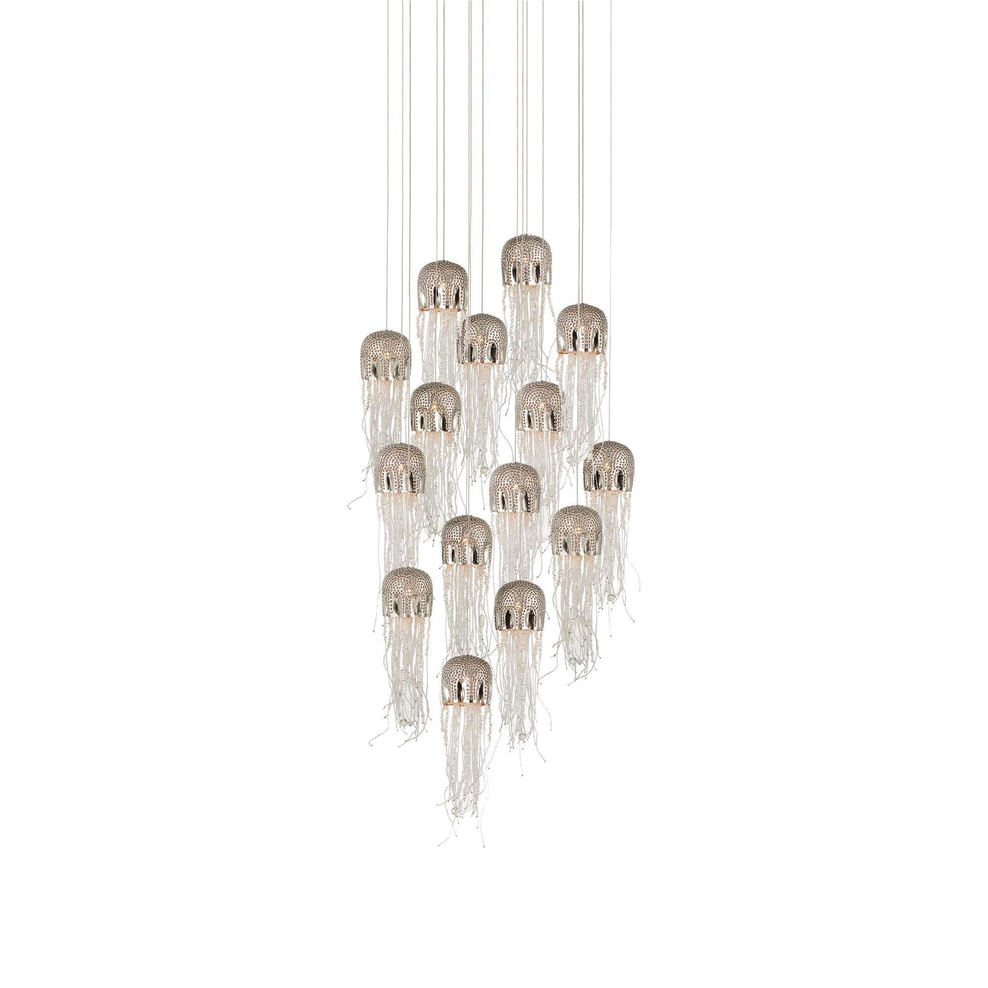 Medusa Nickel Silver 15-Light LED Glass Pendant