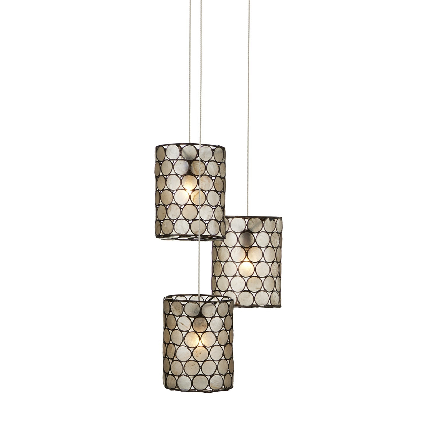 Cupertino Silver Mini Drum 3-Light LED Pendant with Capiz Shell