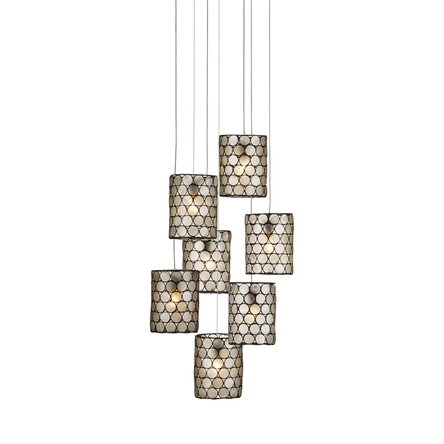 Cupertino Silver Drum Pendant with Capiz Shell Accents