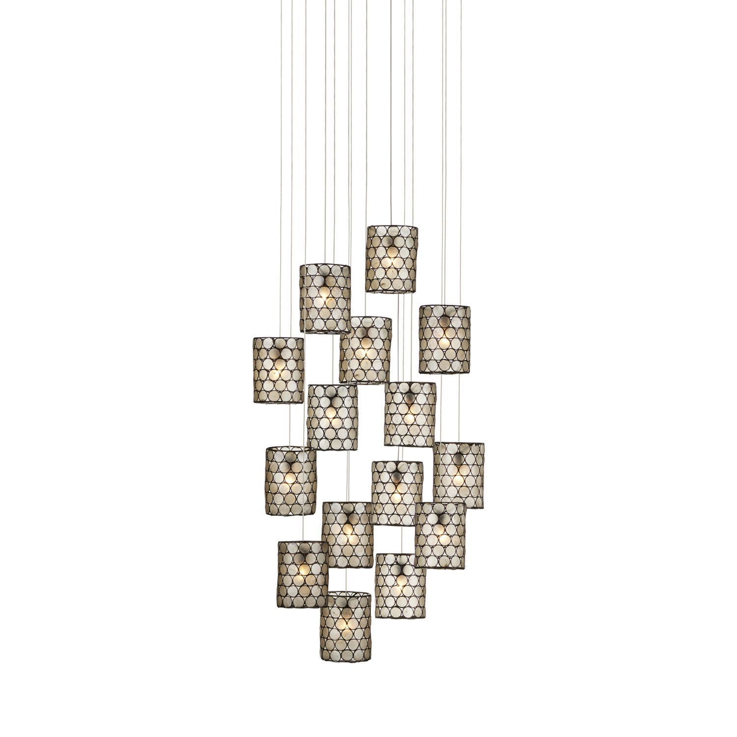 Cupertino Silver 15-Light LED Pendant with Capiz Shell Shades