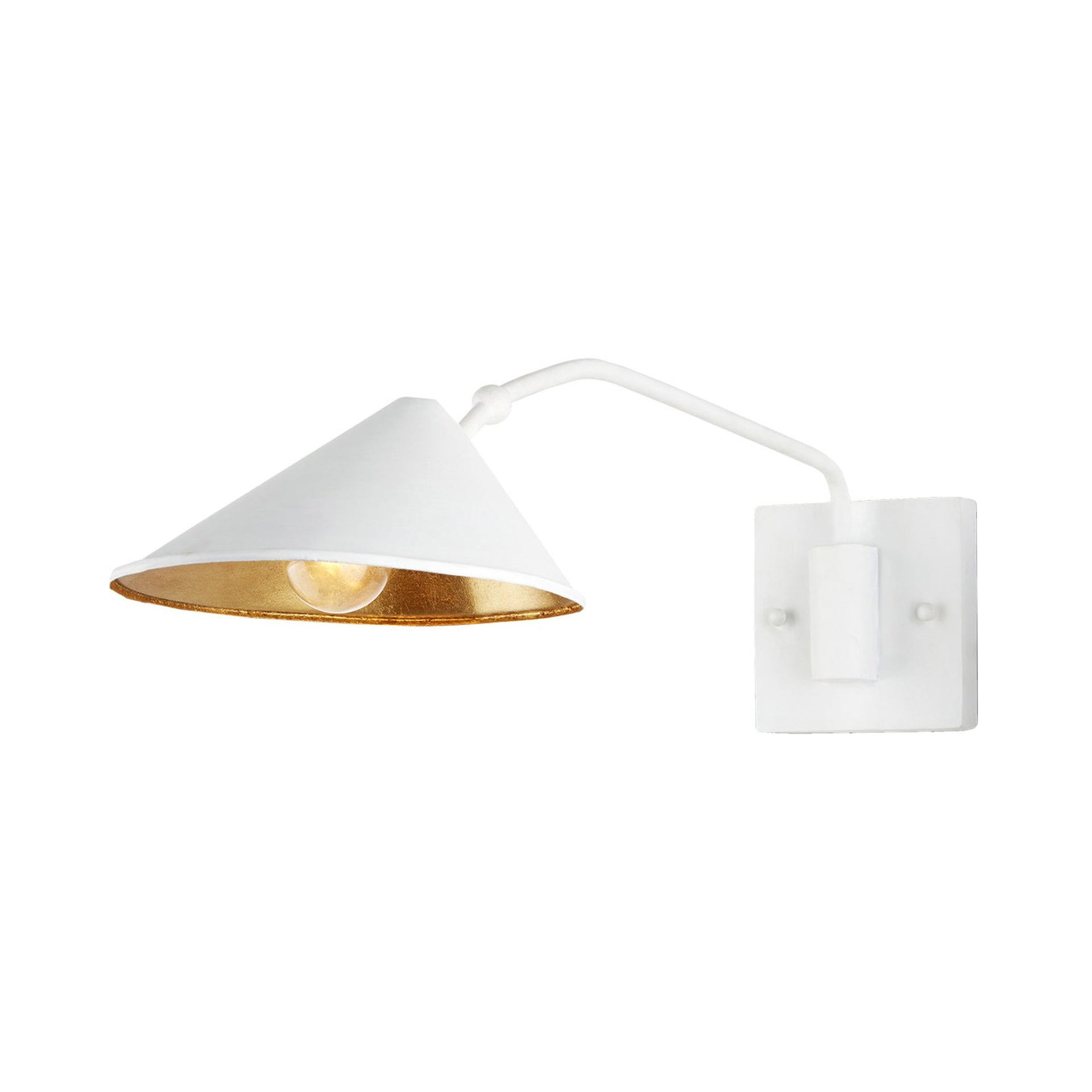 White and Gold Wrought Iron Swing Arm Wall Sconce
