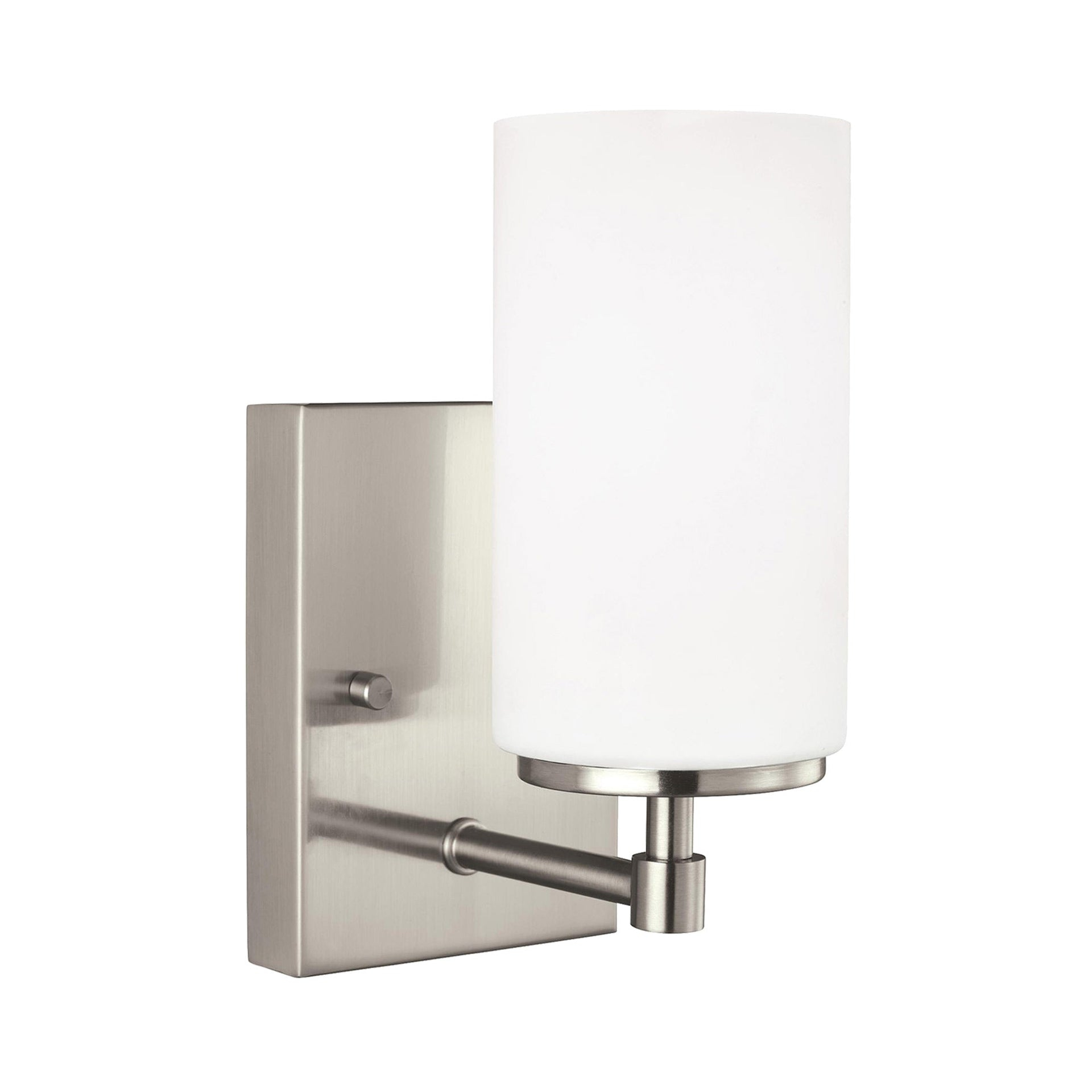 Alturas 4.375 in. Brushed Nickel Modern Contemporary Wall Sconce Vanity Light with Satin Etched Glass Shade