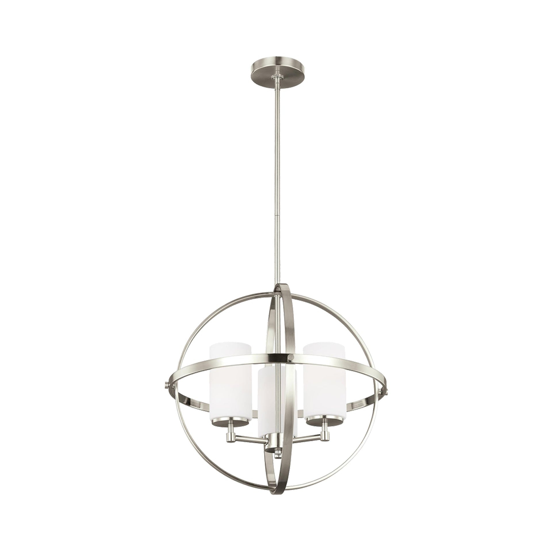 Sea Gull 3124603-962 Sea Gull Lighting Alturas Three-Light Chandelier with Etched White Inside Glass Shades, 10" x 19" x 18.75", Brushed Nickel Finish