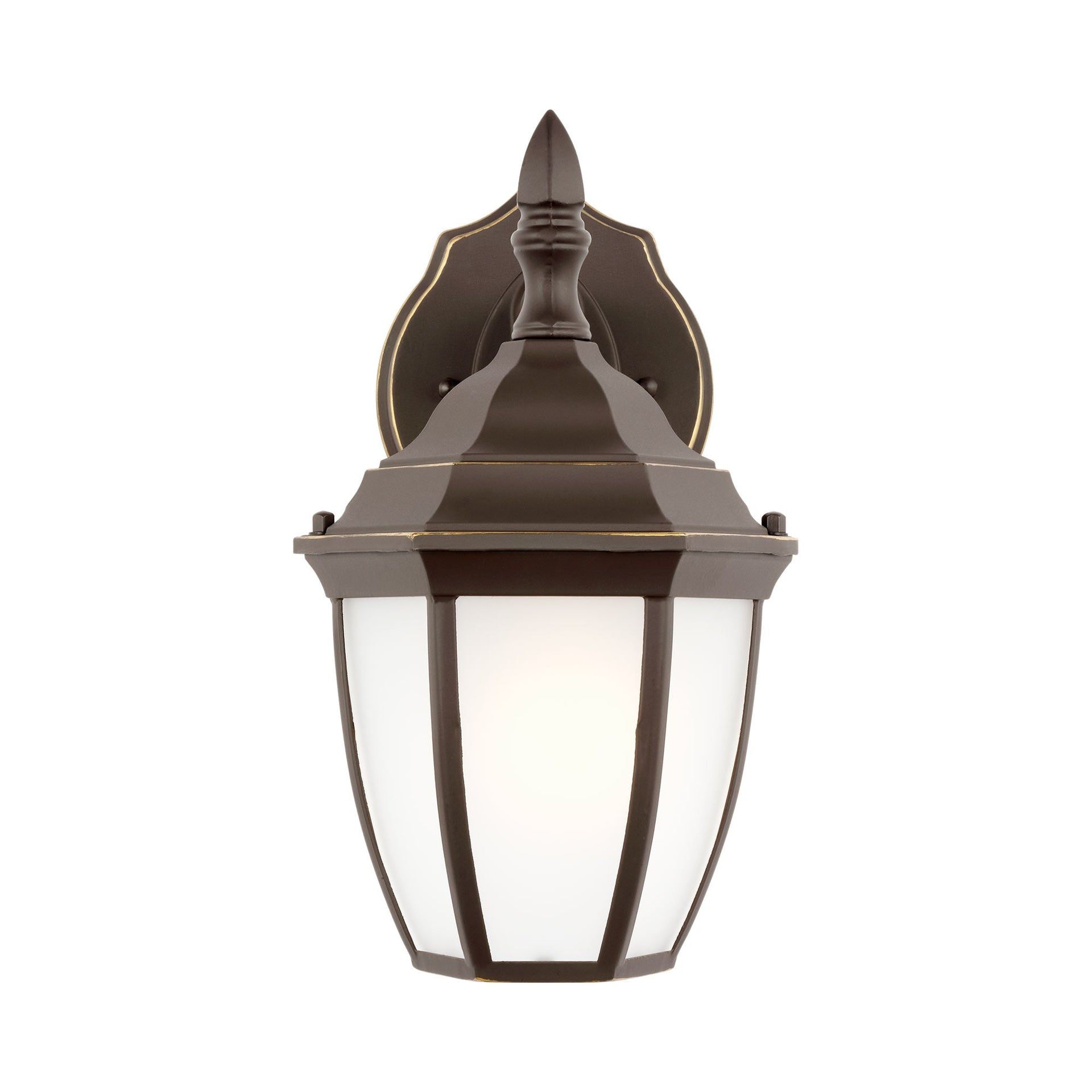 Bakersville Small 6.5 in. 1-Light Antique Bronze Traditional Outdoor Wall Lantern Sconce with Satin Etched Glass Panels