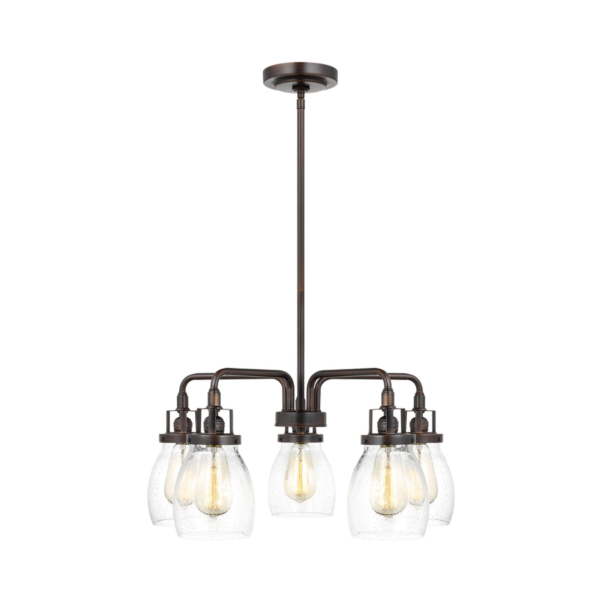 Bronze Five-Light Chandelier with Clear Seeded Glass Shades