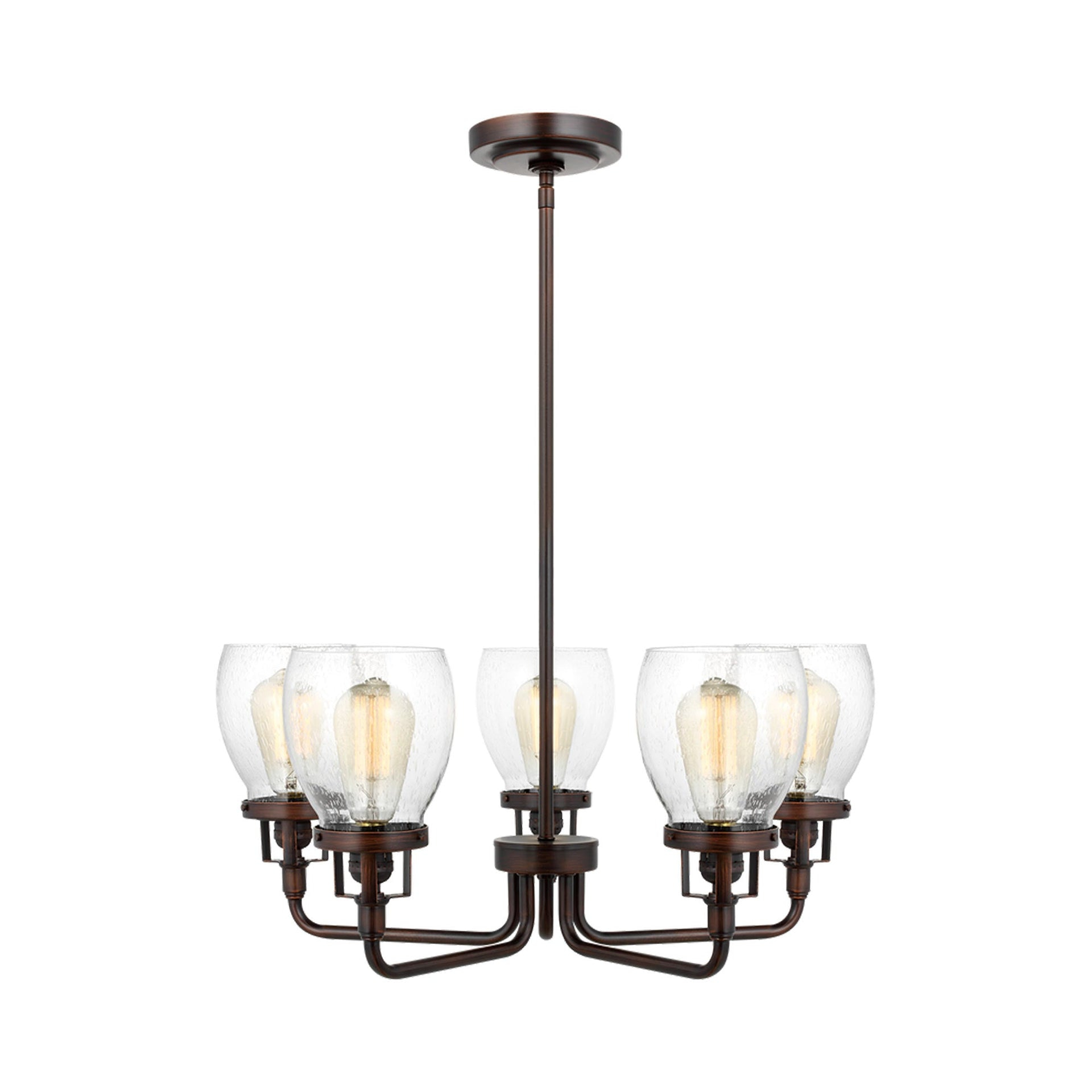 Belton 5-Light Bronze Transitional Industrial Hanging Chandelier with Clear Seeded Glass Shades