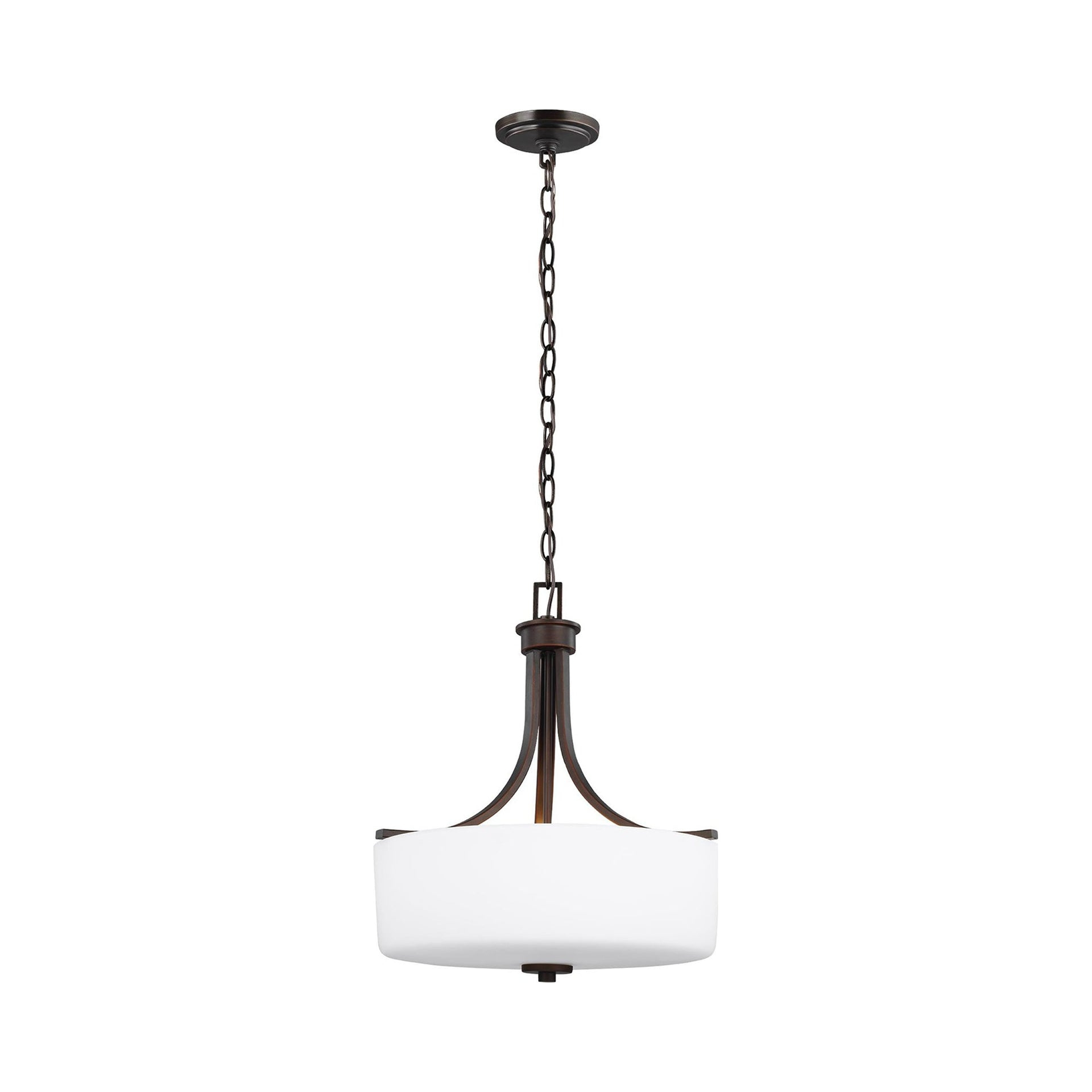 Canfield Bronze LED Drum Pendant with Etched White Glass Shade