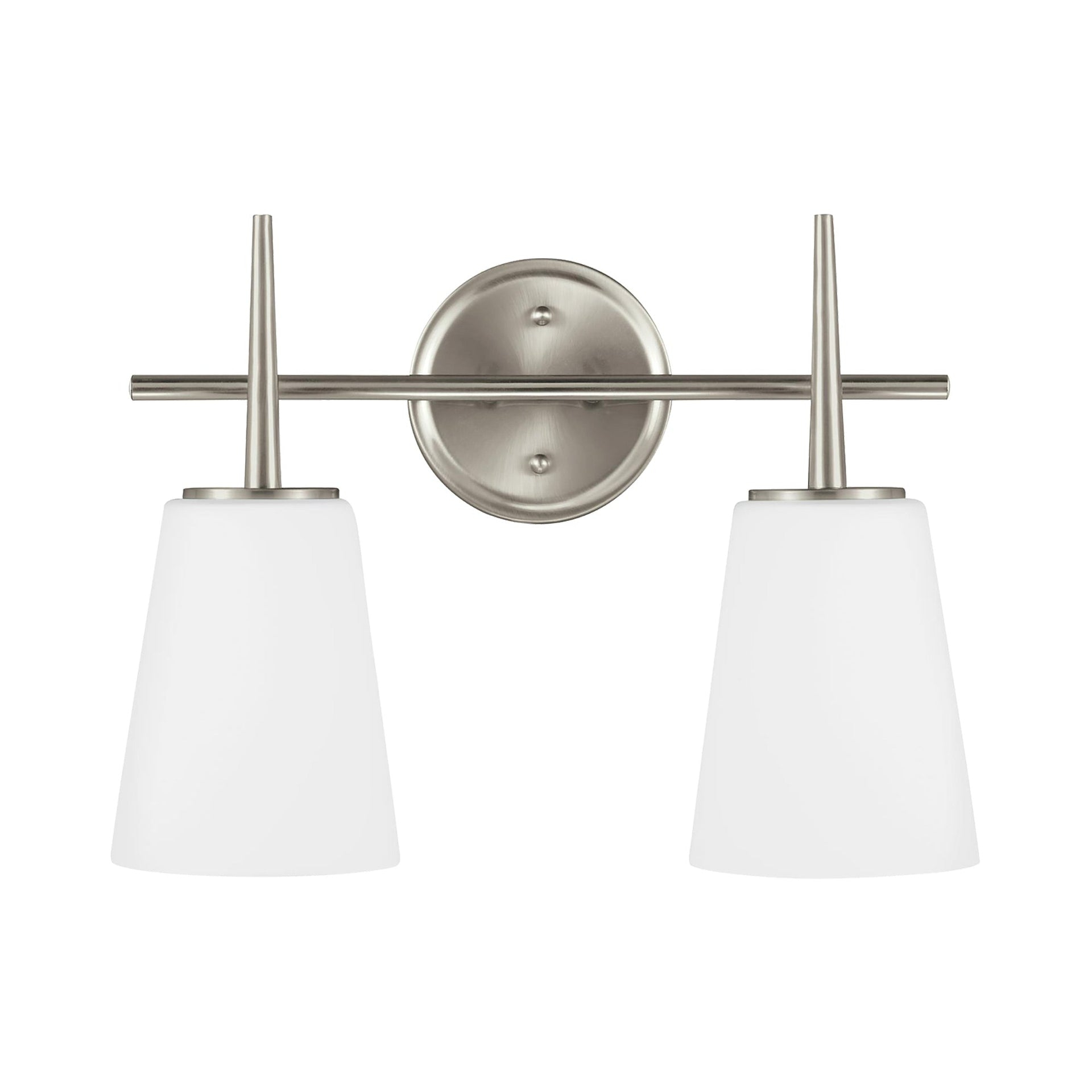 Driscoll 15.5 in. 2-Light Contemporary Modern Brushed Nickel Wall Bathroom Vanity Light with Etched White Glass Shades