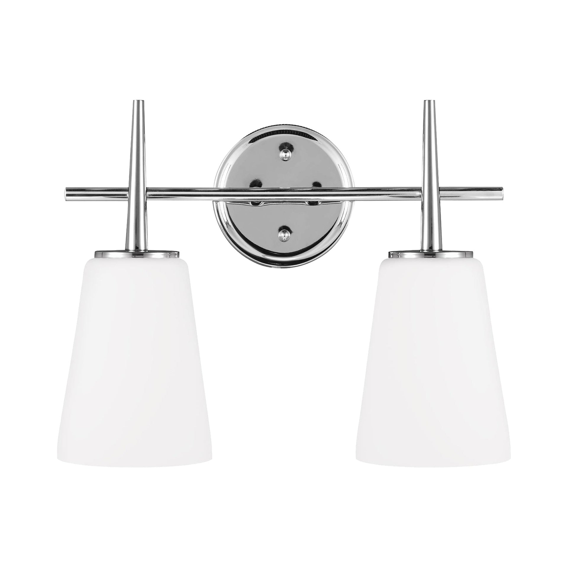 Driscoll 15.5 in. 2-Light Contemporary Modern Chrome Wall Bathroom Vanity Light with Etched White Glass Shades