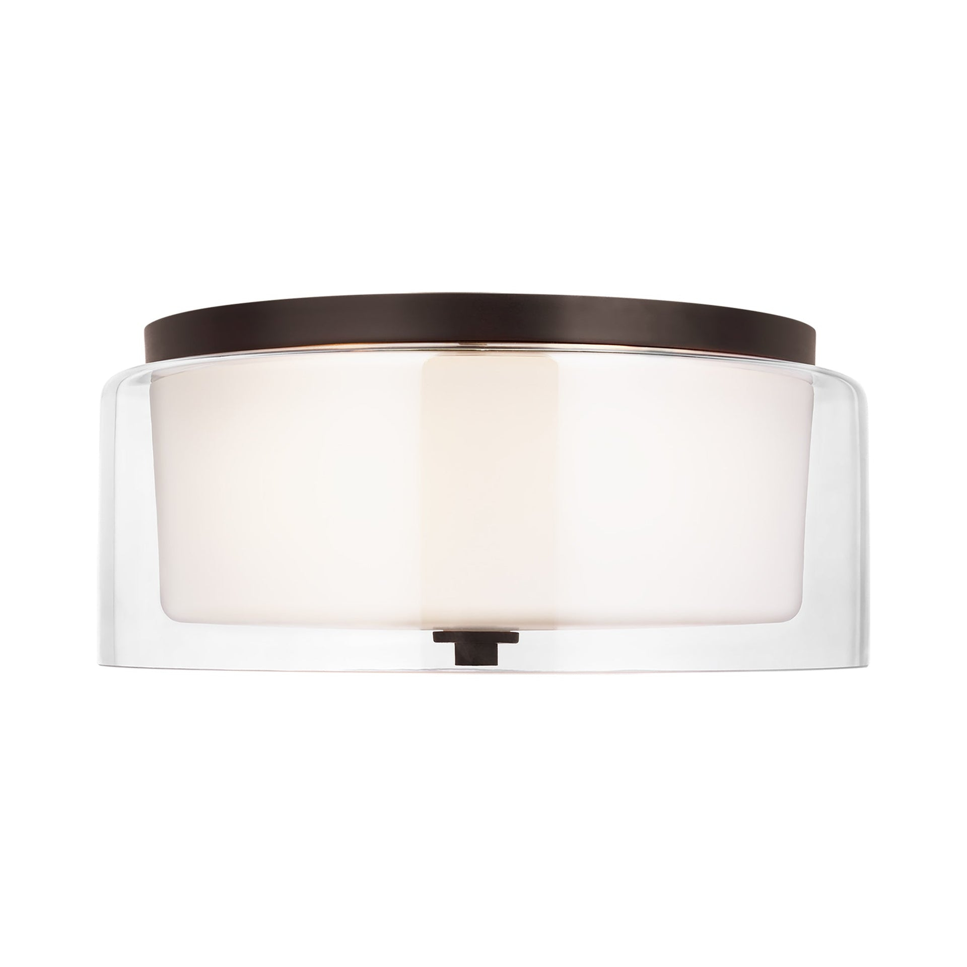 Elmwood Park 14 in. 2-Light Bronze Modern Transitional Flush Mount with Satin Etched Glass Shade