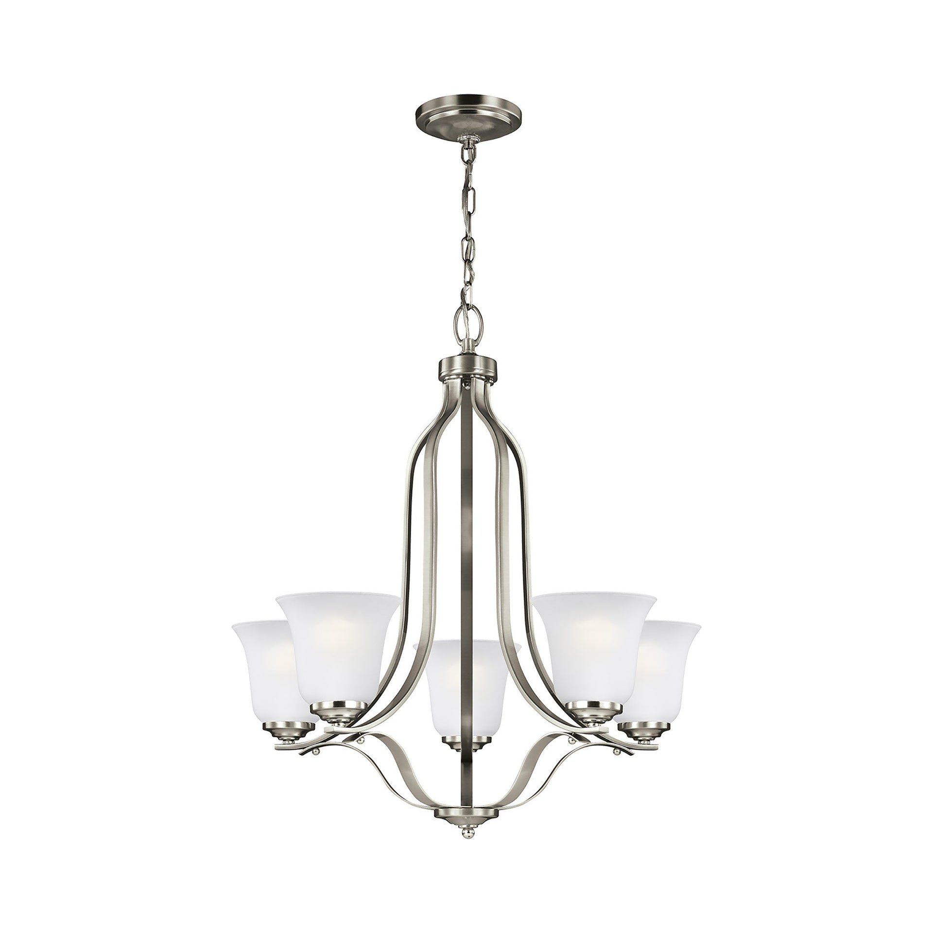 Mini Cage 5-Light Chandelier in Brushed Nickel with Satin Etched Glass
