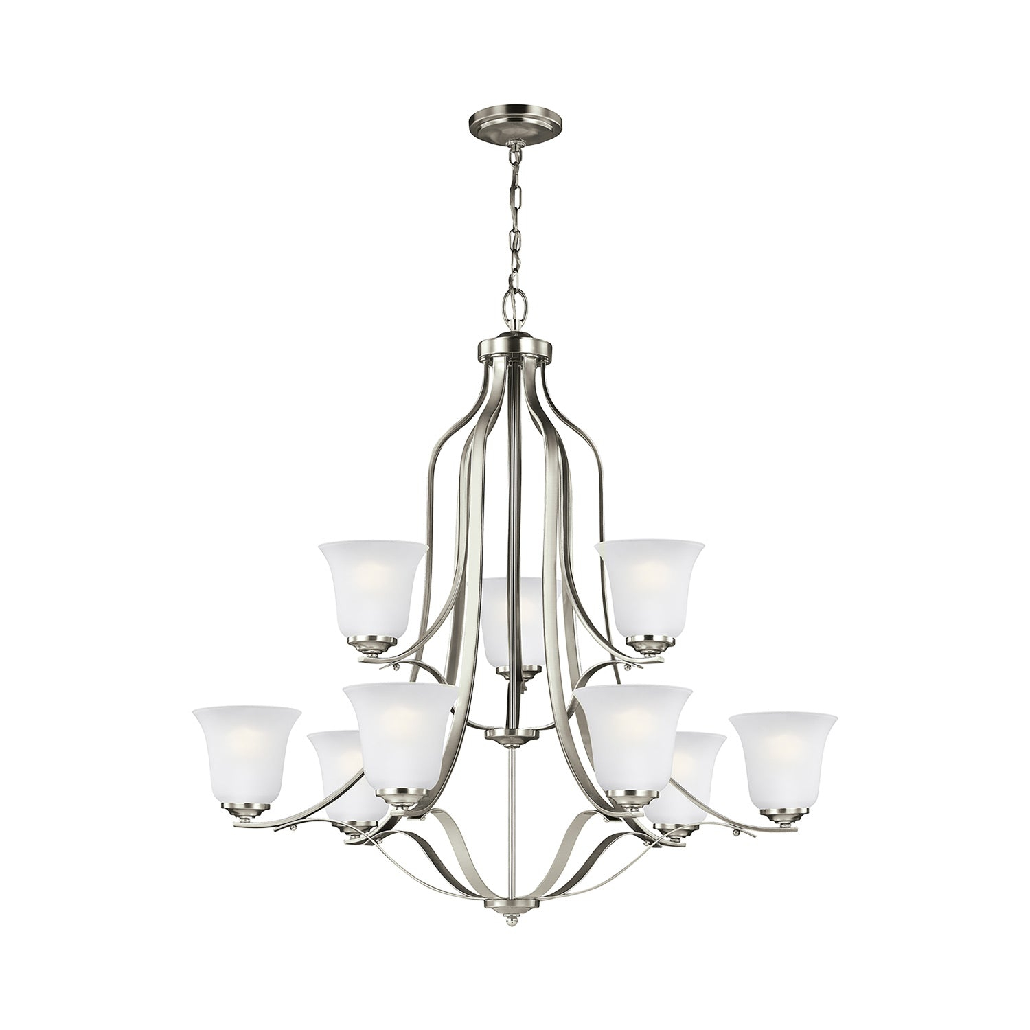 Elegant Brushed Nickel 9-Light Chandelier with Satin Etched Glass