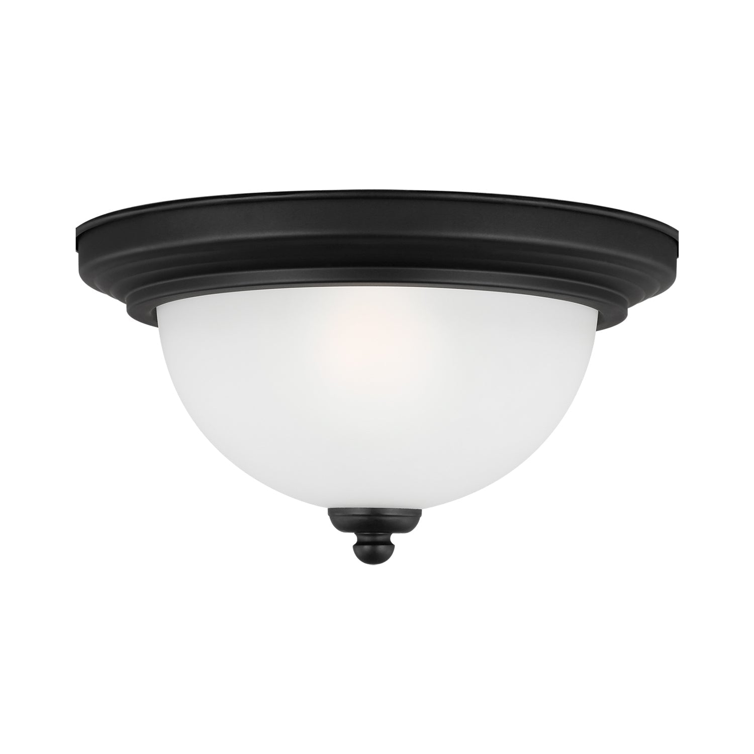 Geary 10.5 in. 1-Light Midnight Matte Black Traditional Contemporary Ceiling Flush Mount with Satin Etched Glass