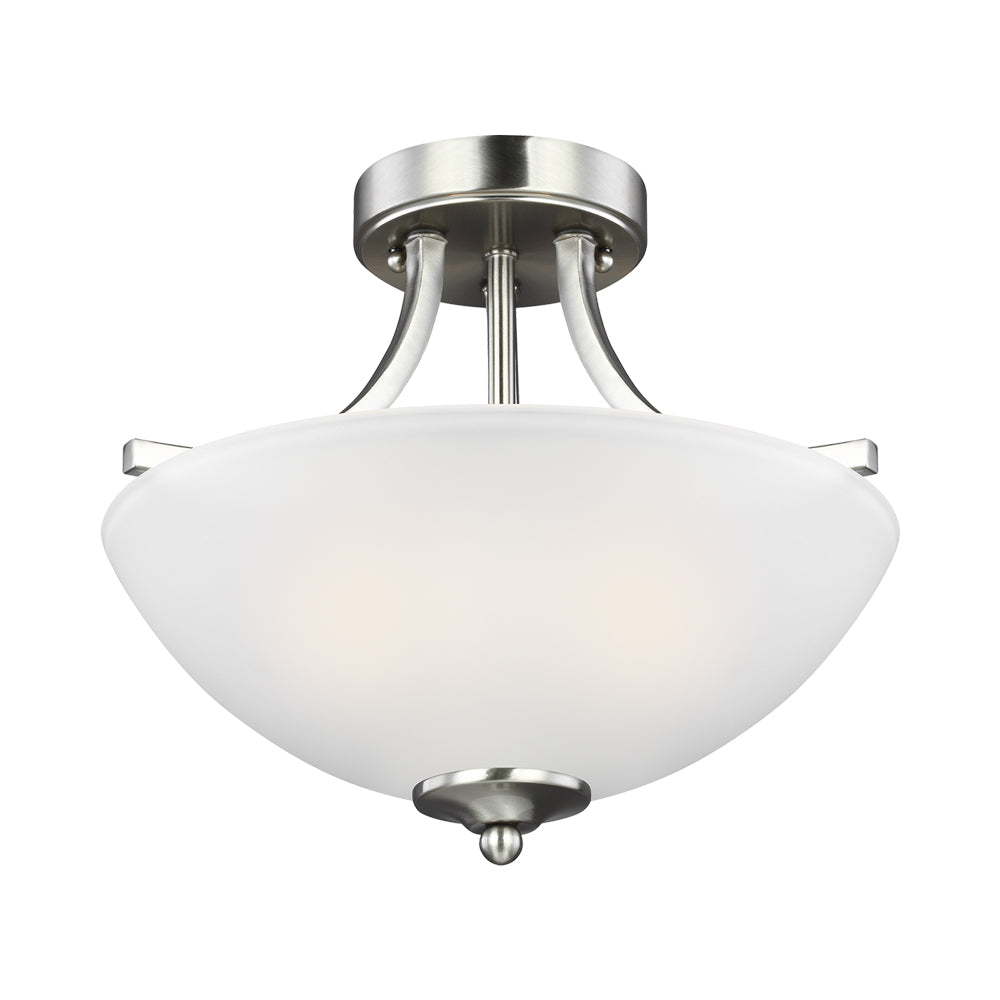 Generation Lighting Geary 2 -Light Brushed Nickel Transitional Etched glass Bowl Small Hanging Convertible pendant/Semi-flush