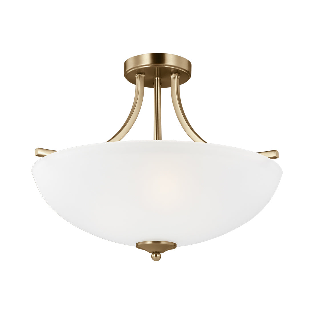 Geary 2-Light Satin Brass Dual Semi-Flush Mount Convertible Pendant with Satin Etched Glass Shade
