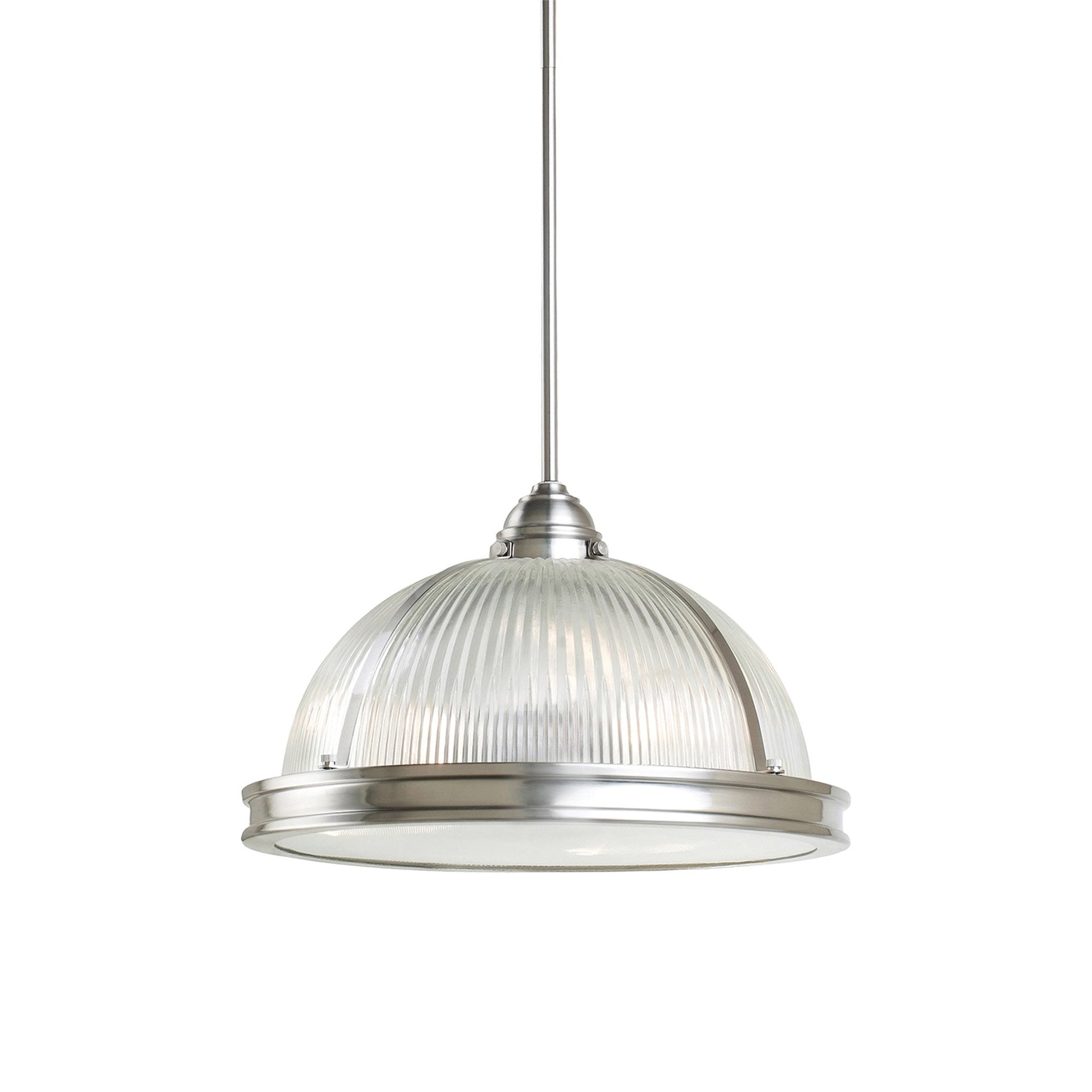 Pratt Street 15" LED Pendant Light in Brushed Nickel with Clear Textured Glass