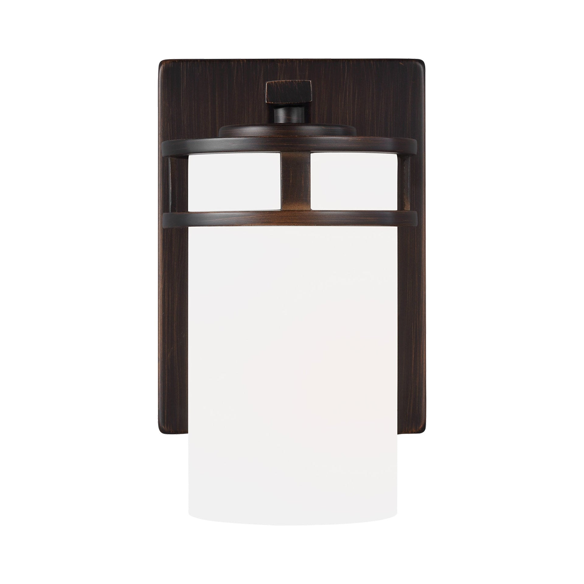 Generation Lighting 4121601-962 Robie Etched/White Glass Cylinder Wall Sconce Lighting Fixture, 1-Light 75 Watt, 8" H x 5" W, Brushed Nickel