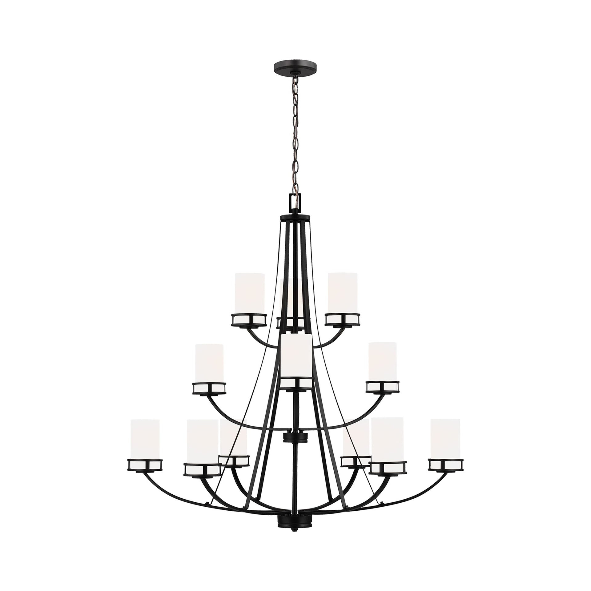 Midnight Black 12-Light LED Chandelier with Etched Glass Shades