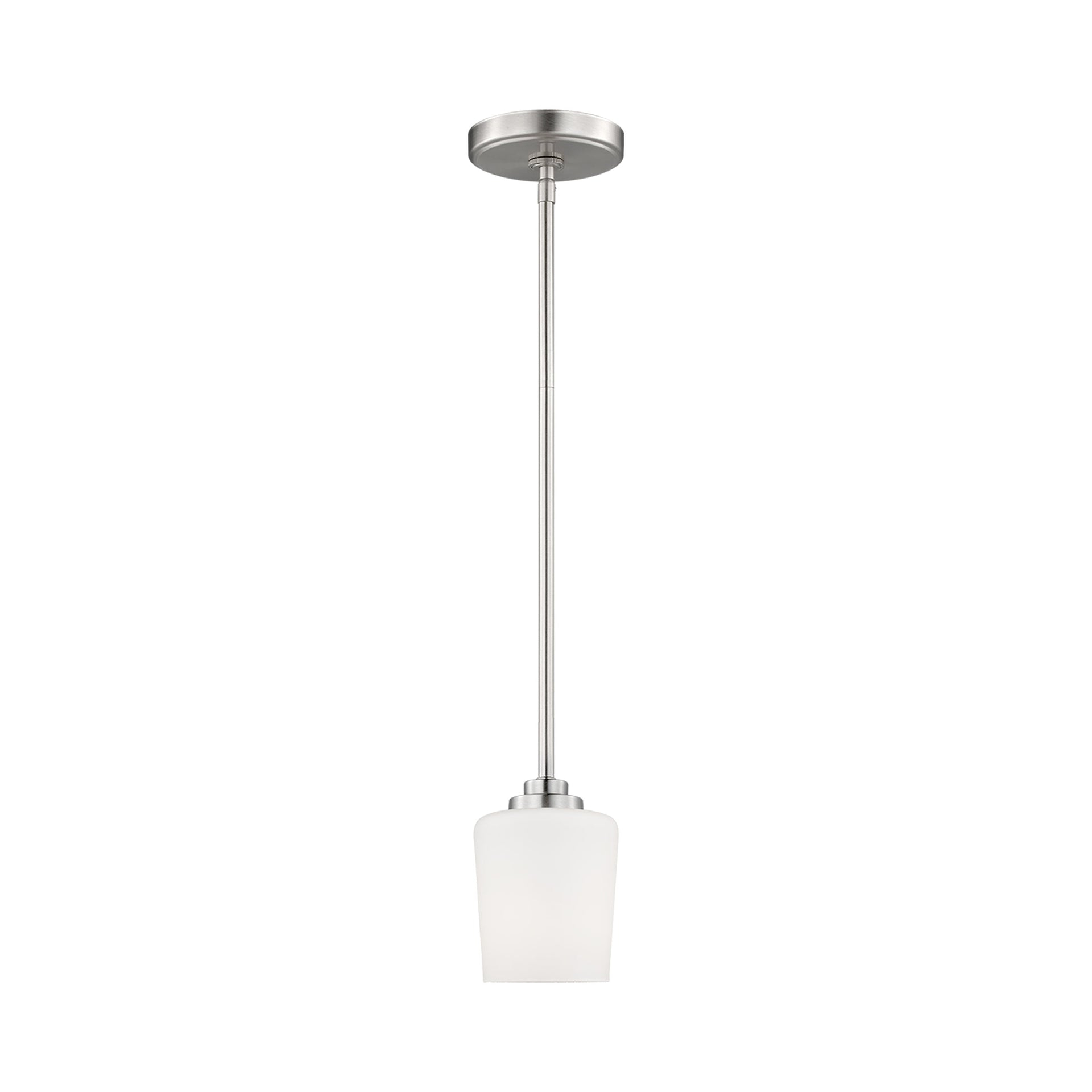 Windom Transitional Mini-Pendant in Brushed Nickel with Etched Opal Glass