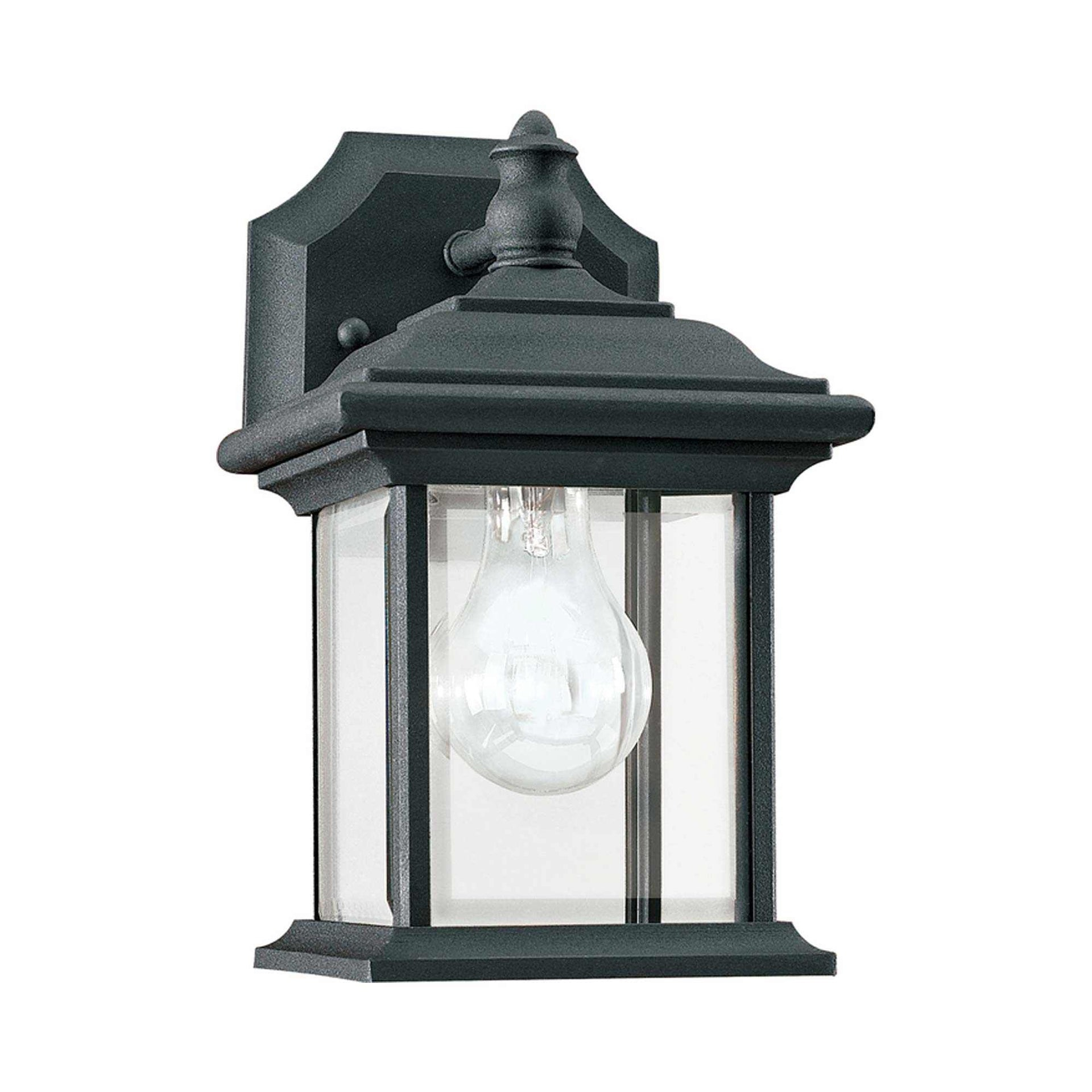 Sea Gull Lighting 85200-12 Wynfield One-Light Outdoor Wall Lantern with Clear Beveled Glass Panels, Black Finish