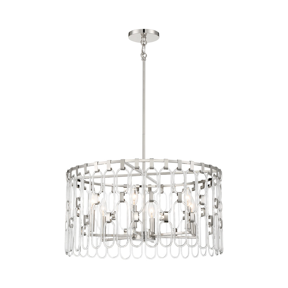 Elegant Polished Nickel 5-Light Adjustable Pendant with Clear Glass Loops