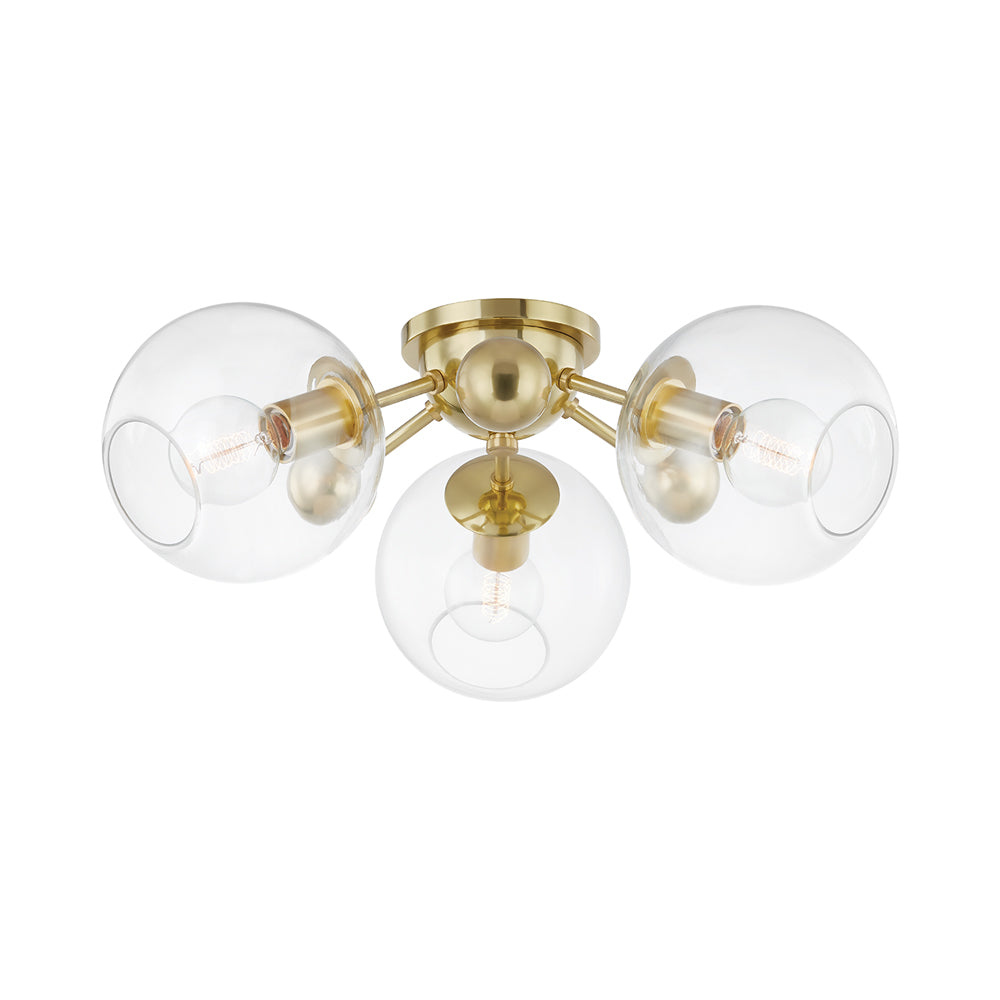 Crystal Semi-Flush Mount Light - Polished Nickel / 3 Light