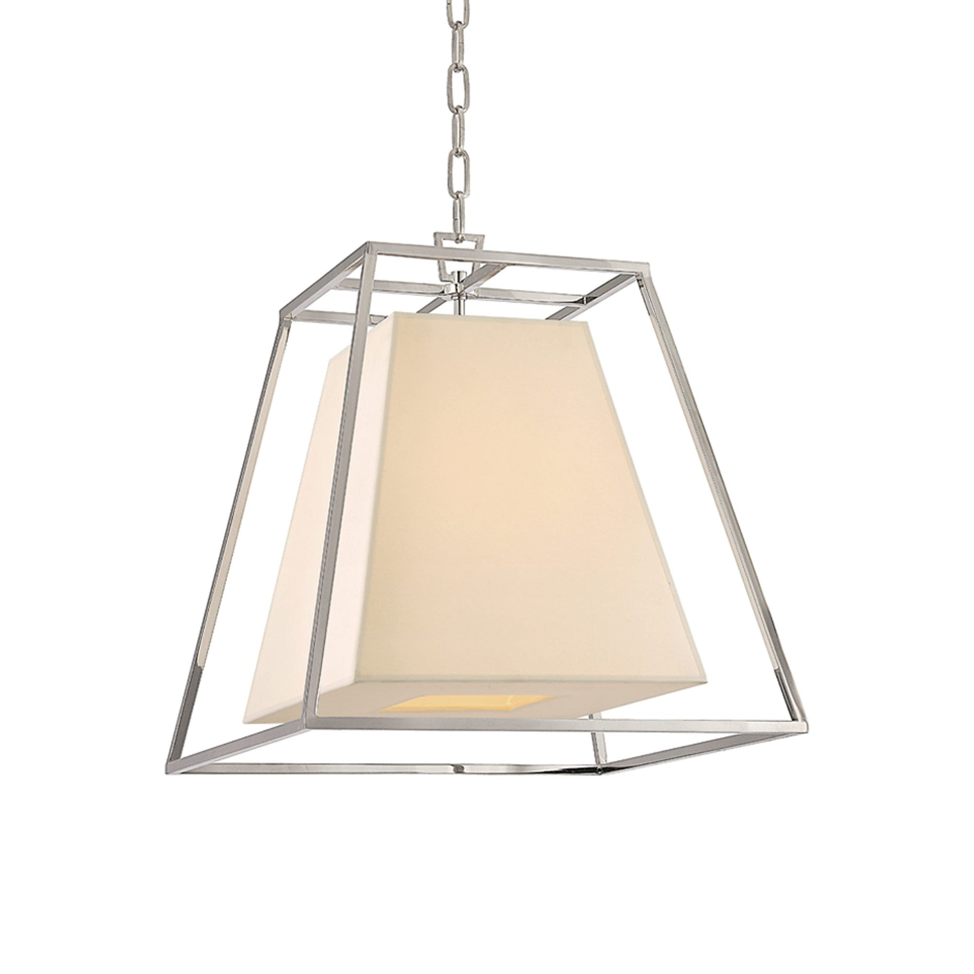 Polished Nickel Crystal 4-Light Pendant with Faux Silk Shade