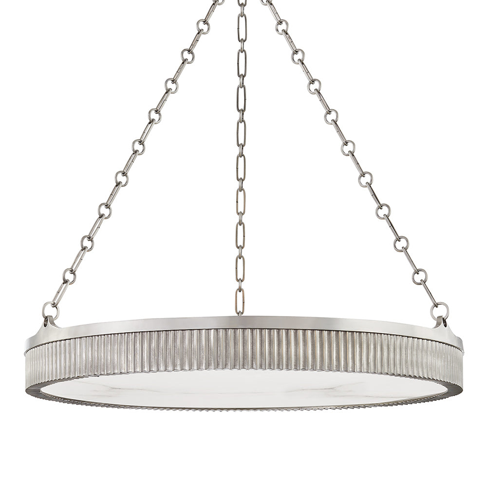 Transitional 8-Light Antique Nickel Drum Pendant with Spanish Alabaster Shade