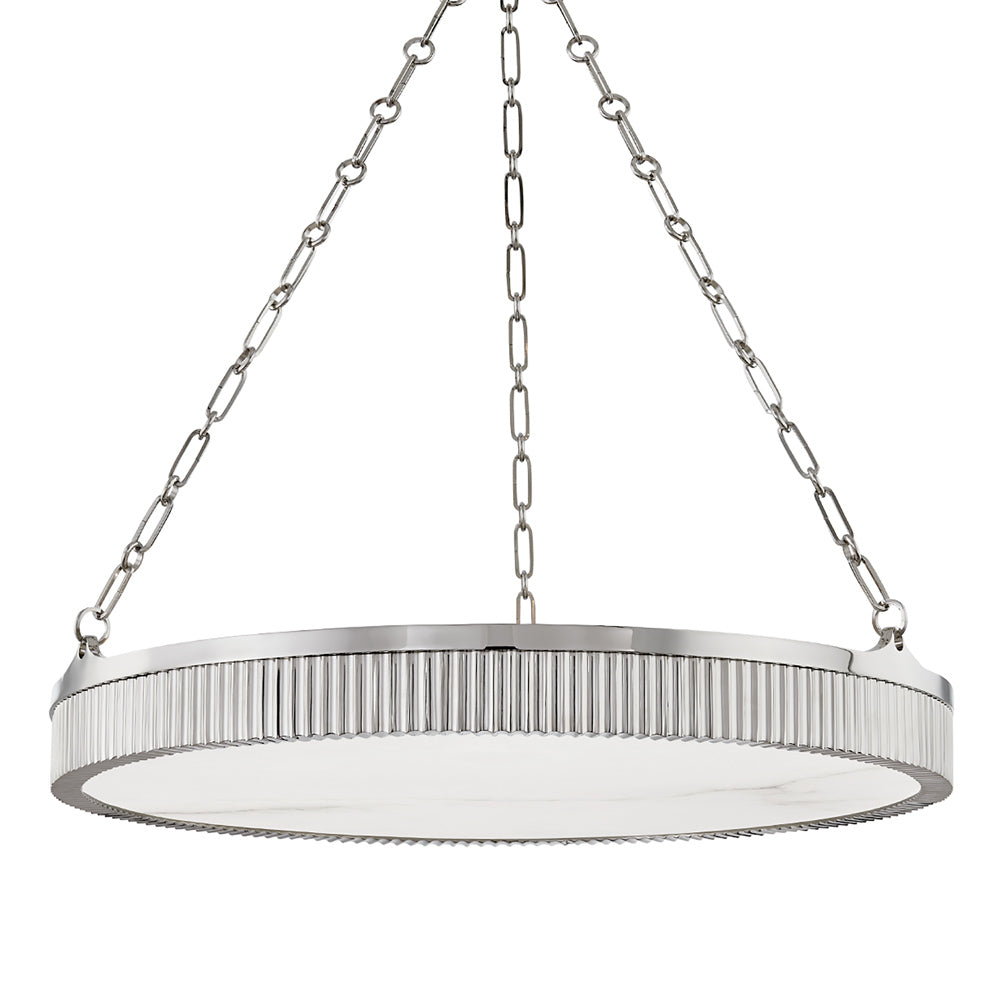 Lynden 28'' Polished Nickel Drum Chandelier with Alabaster Shade