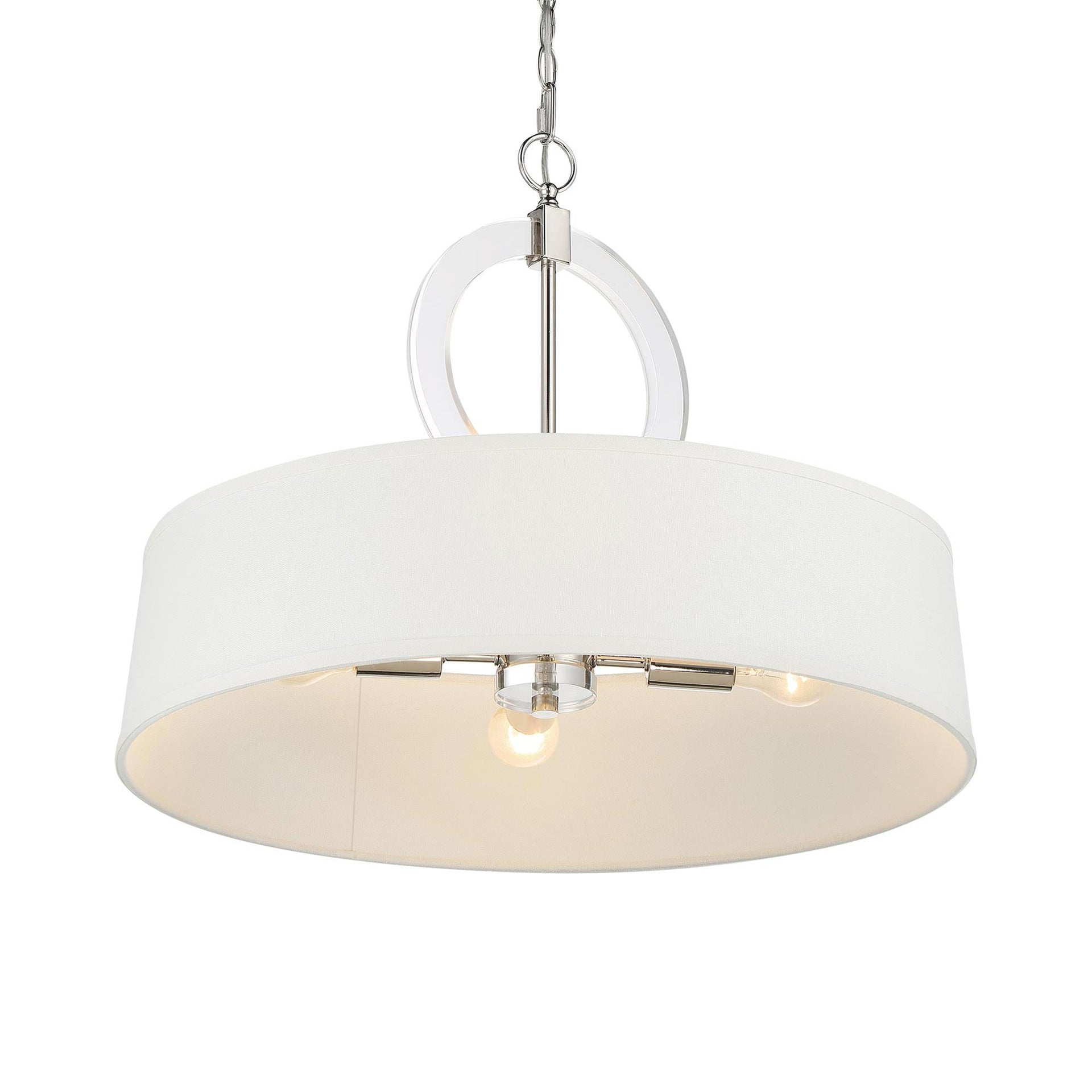 Cape Coral Polished Nickel 4-Light Drum Pendant with White Fabric Shade