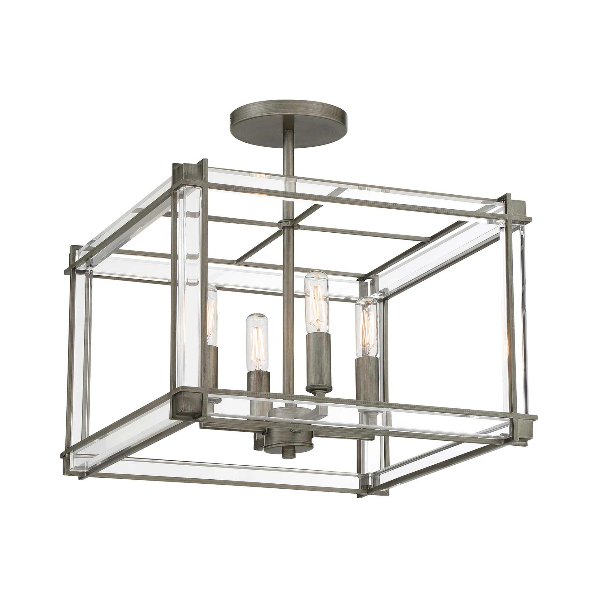 Minka Lavery Modern Ceiling Light Semi Flush Mount 4-Light Fixture 15" Nickel Steel Clear Acrylic for Bedroom Kitchen Living Room