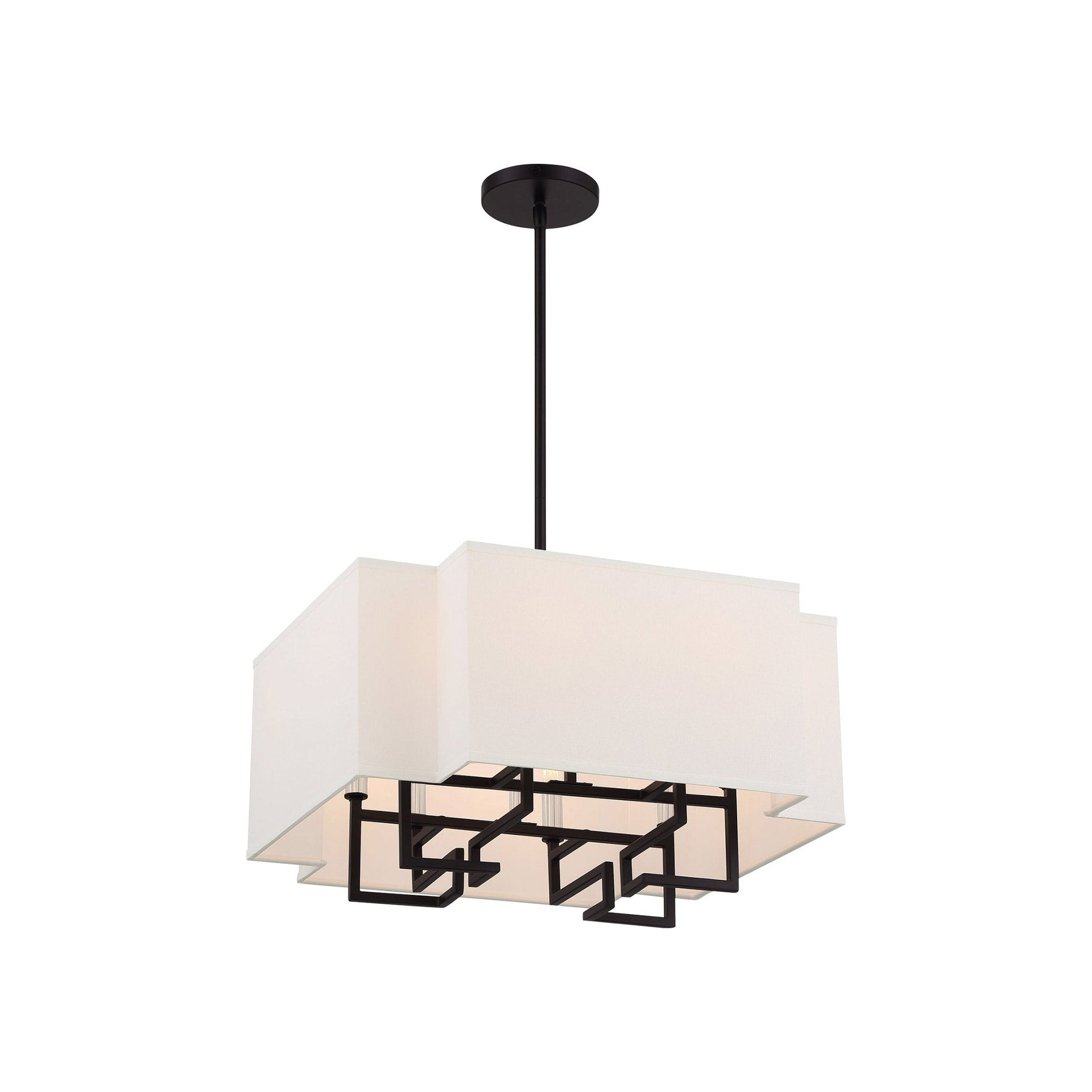 Polished Nickel 8-Light Drum Pendant with White Linen Shade