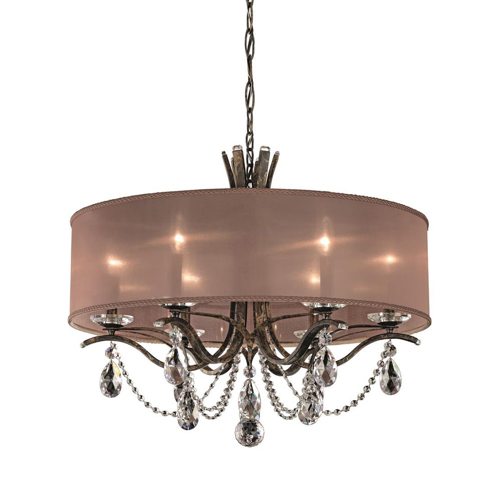 Heirloom Bronze 6-Light Crystal Drum Chandelier with White Shade