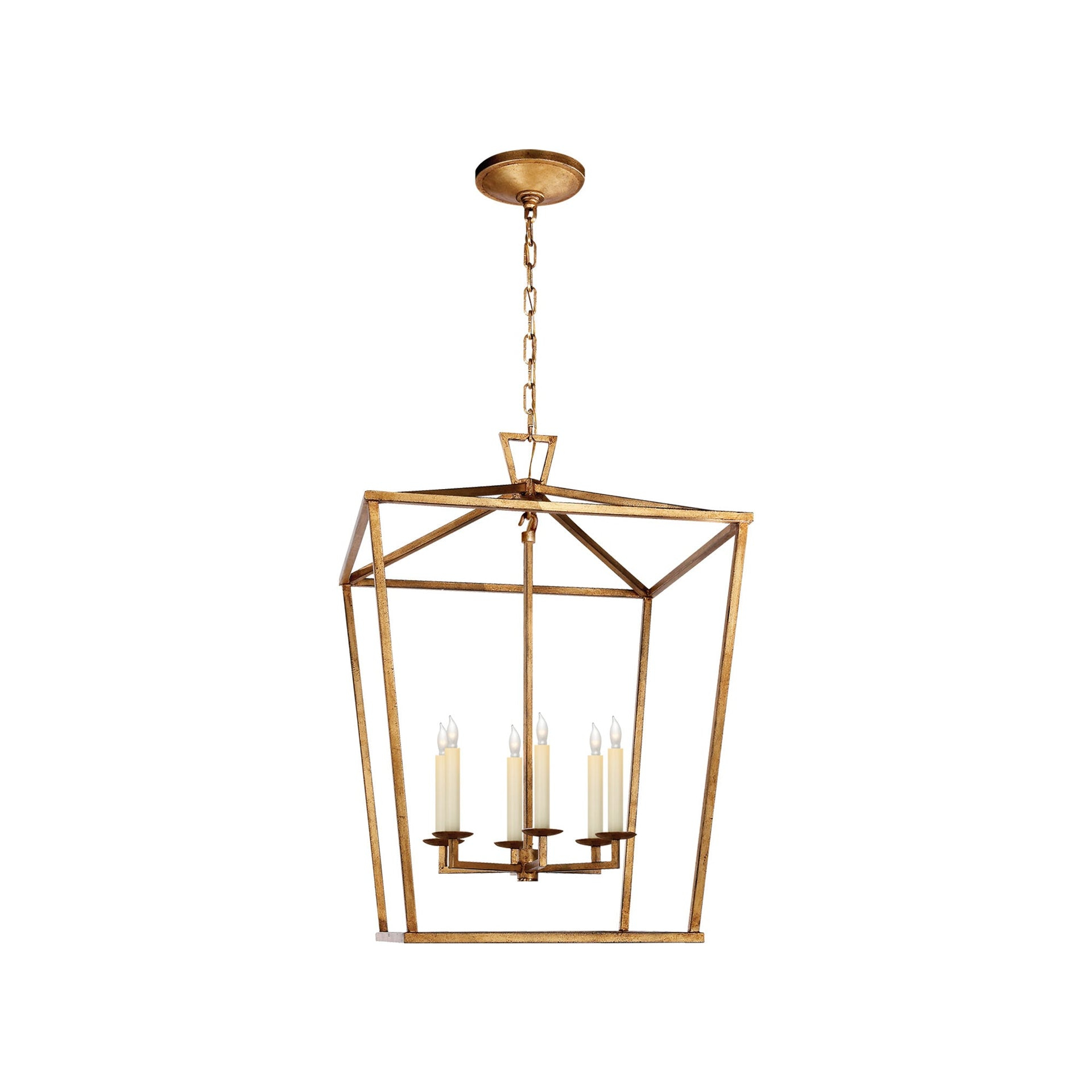 Darlana Gilded Iron 34" Large Lantern with Off-White Candle Covers