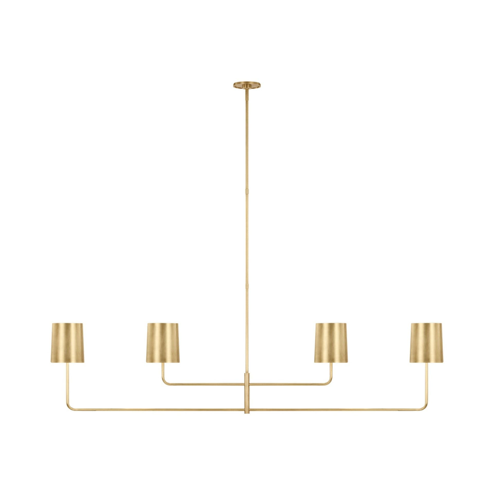 Soft Brass 4-Light Linear Chandelier with Gold Shades