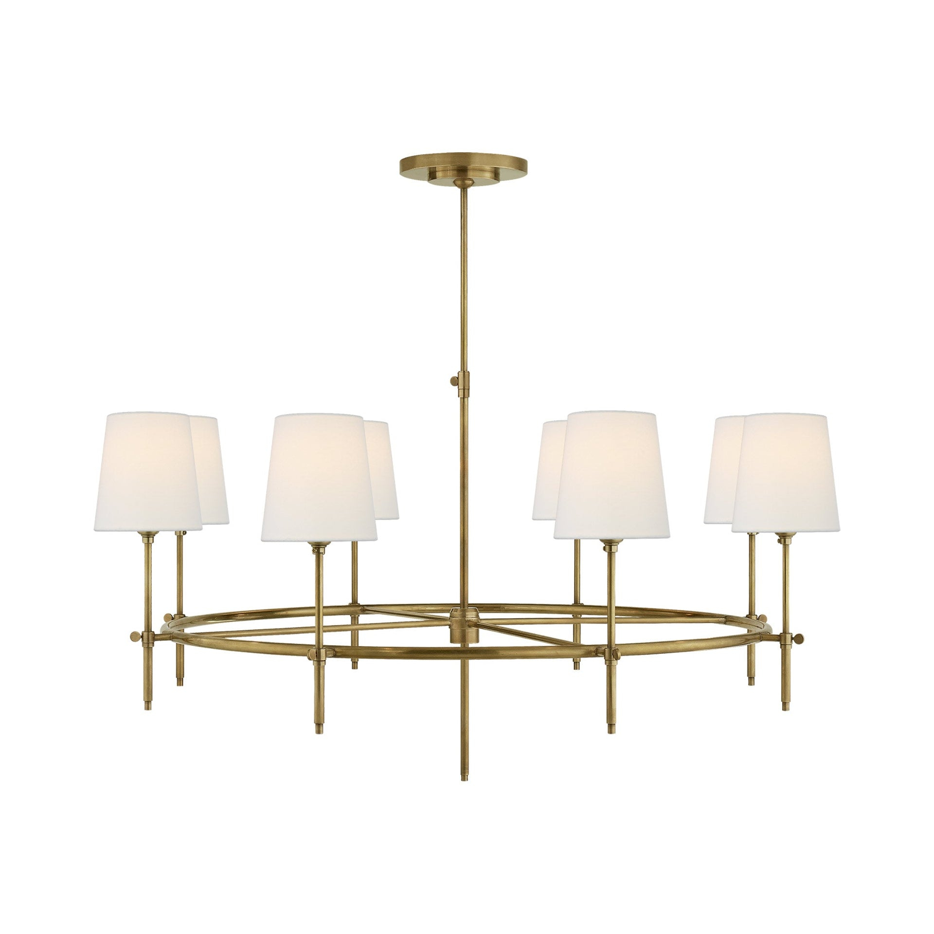 Hand-Rubbed Antique Brass 8-Light Chandelier with Fabric Shades