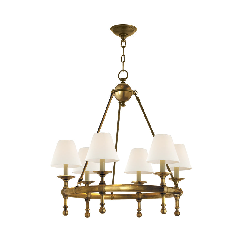 Hand-Rubbed Antique Brass 6-Light Mini Chandelier with Fabric Shades