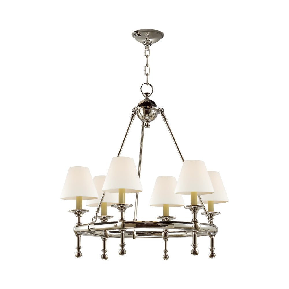 Polished Nickel 6-Light Chandelier with Fabric Shades