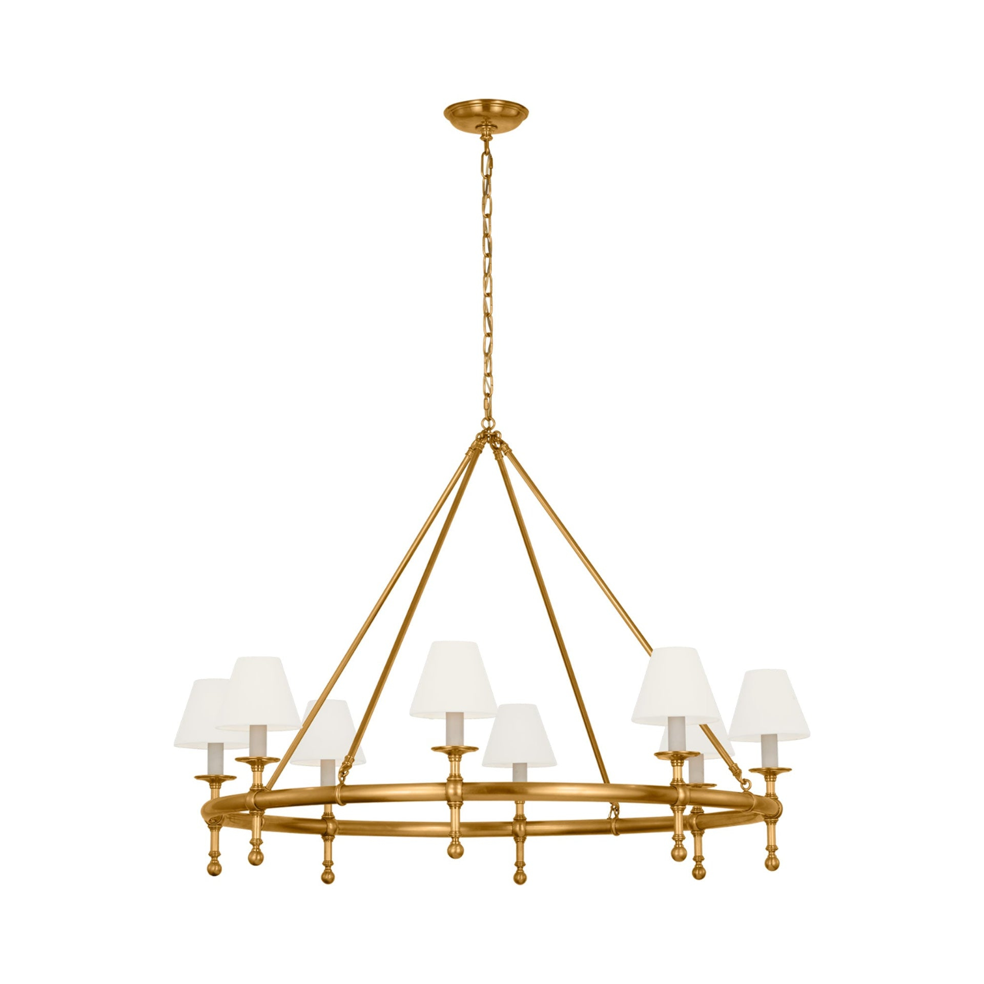 Antique-Burnished Brass 8-Light Chandelier with Linen Shades
