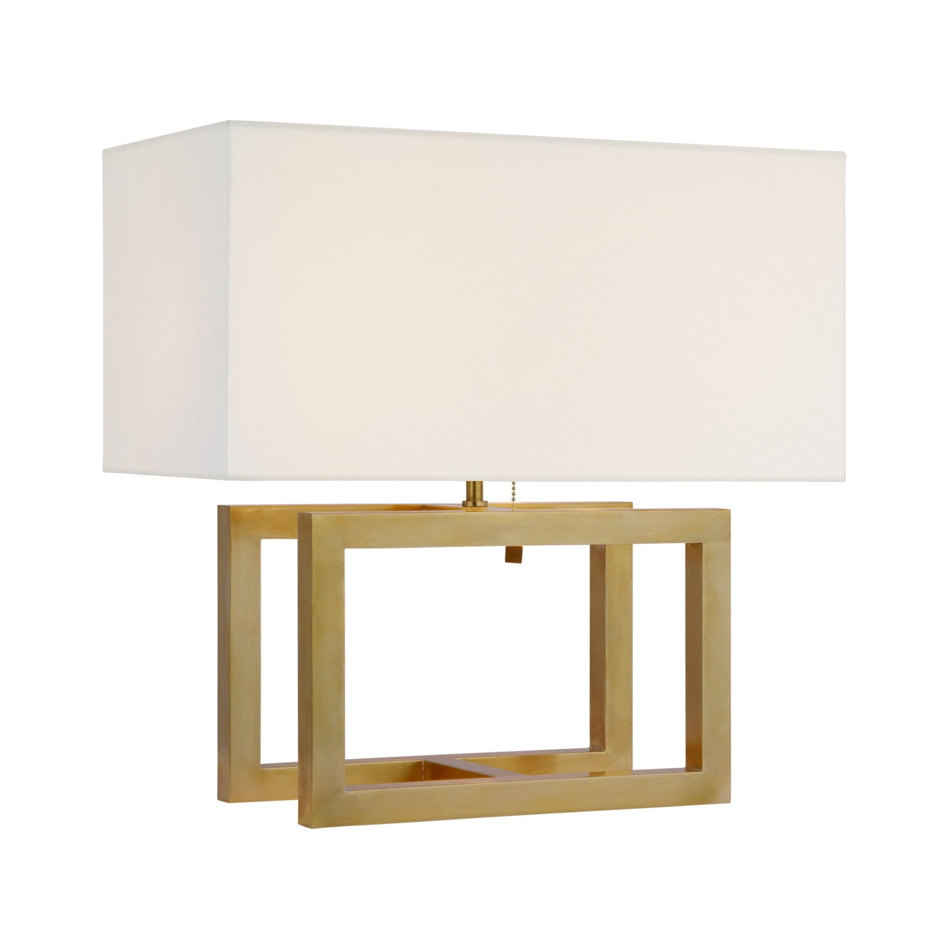 Hand-Rubbed Antique Brass Table Lamp with White Linen Shade