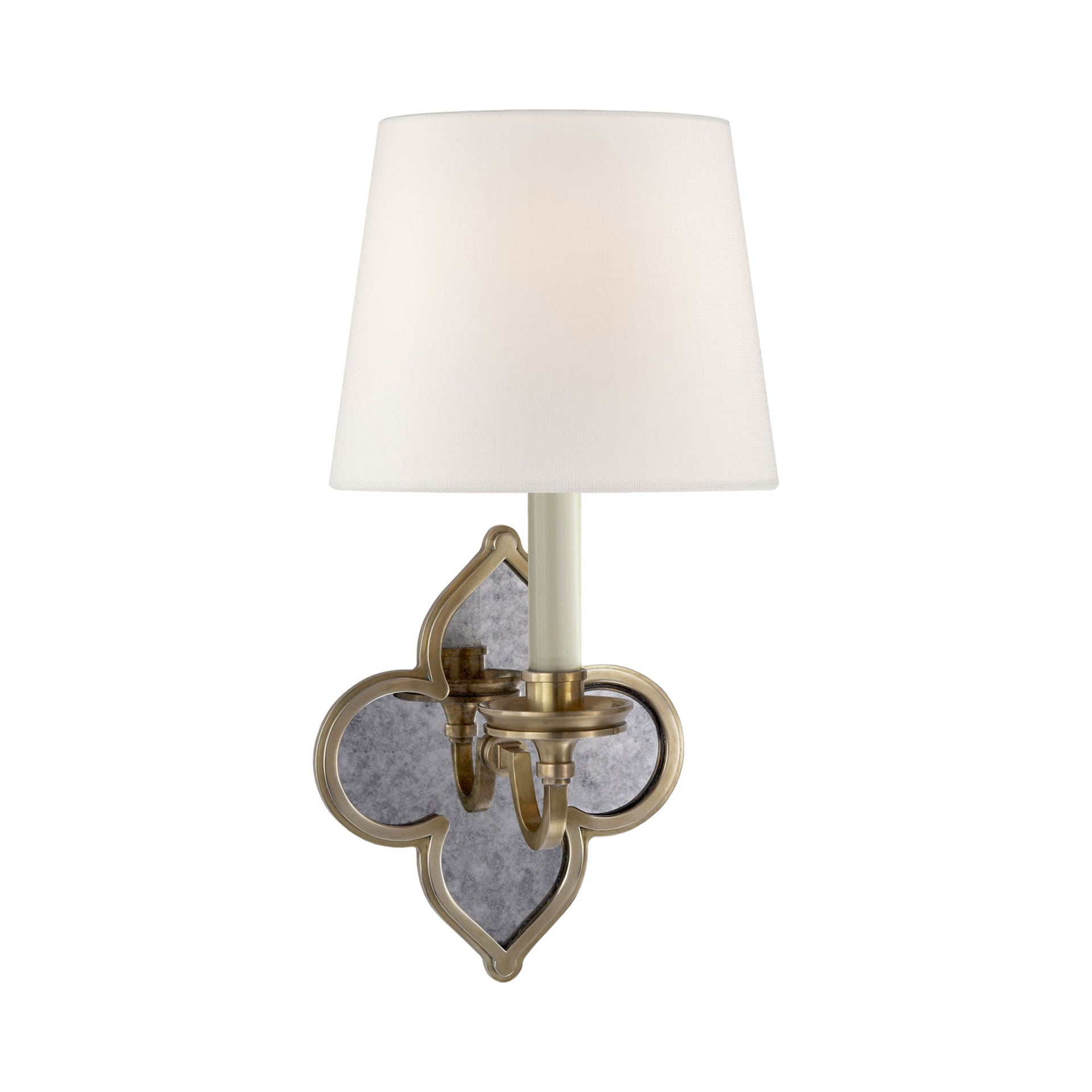 Natural Brass Dimmable Wall Sconce with White Shade