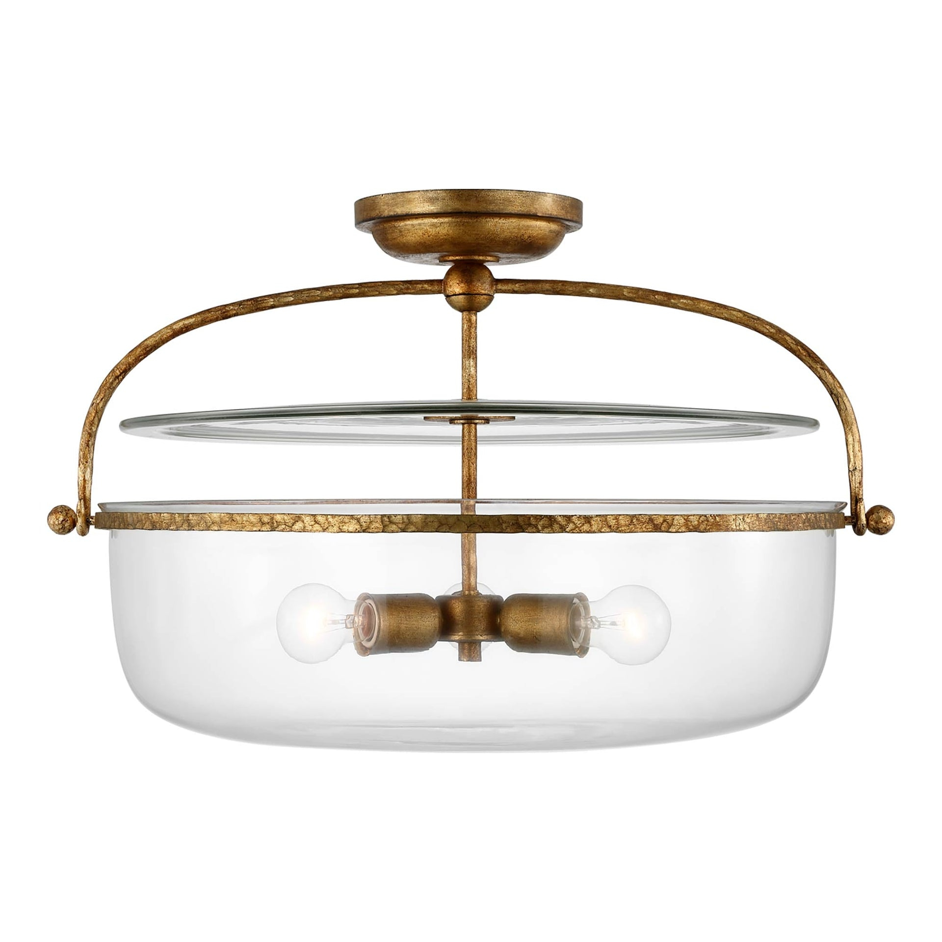 Gilded Iron and Clear Glass 28" Drum Semi-Flush Mount Light