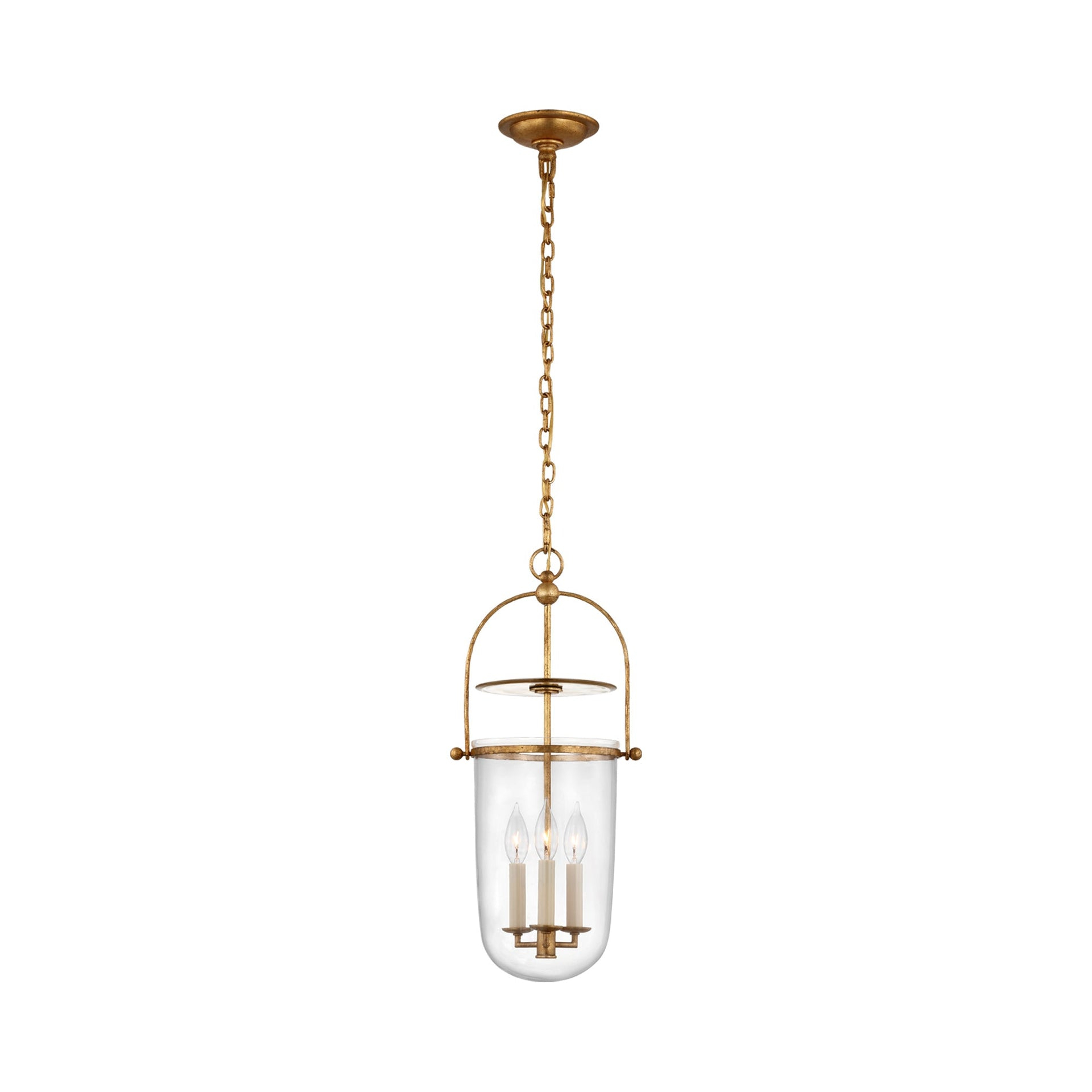 Gilded Iron and Clear Glass 3-Light Indoor/Outdoor Pendant
