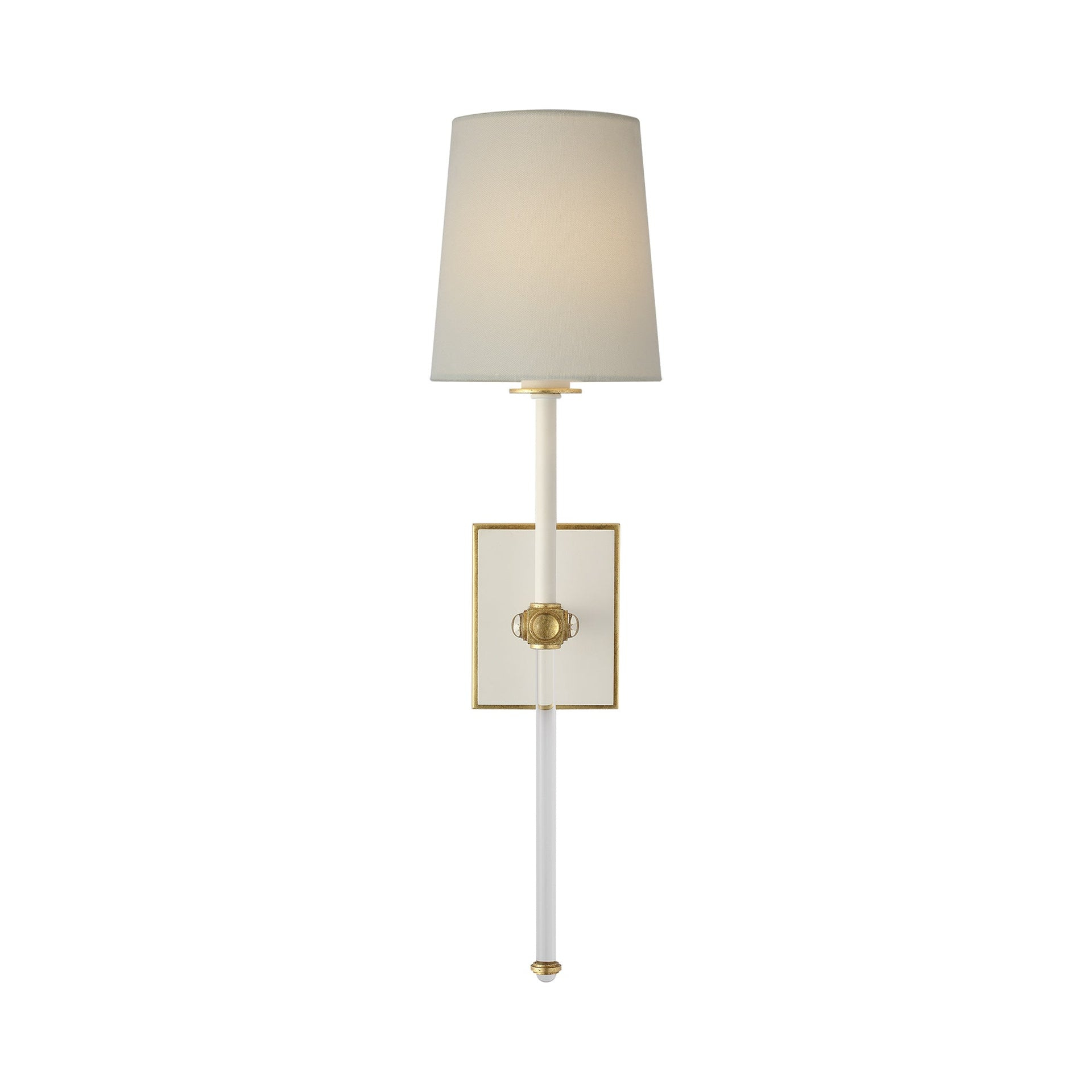 Lucia Matte White and Golden Accents Crystal Sconce with Linen Shade