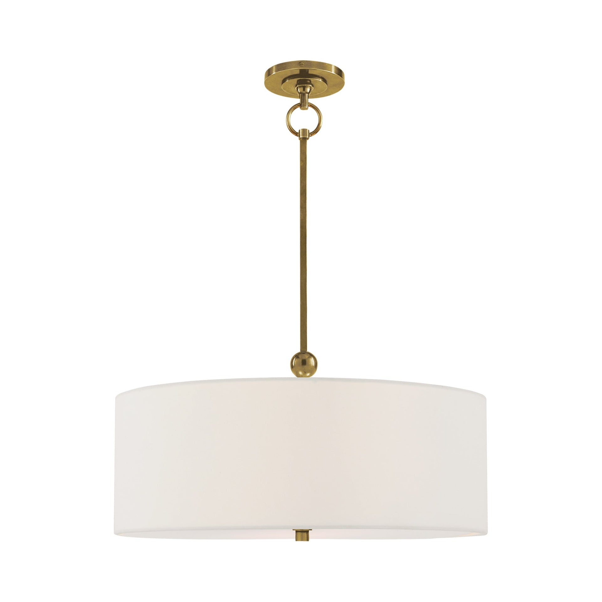 Hand-Rubbed Antique Brass Drum Pendant Light with White Fabric Shade