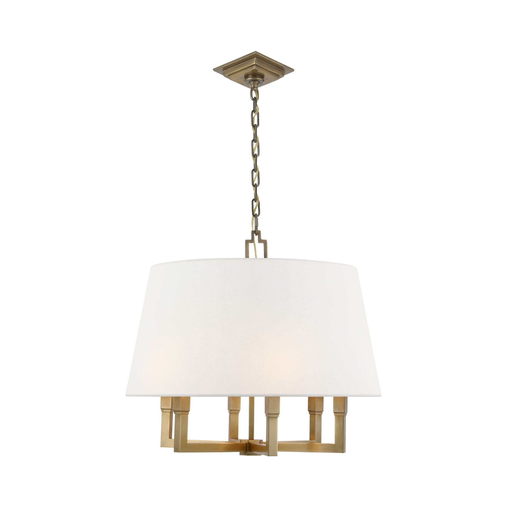 Hand-Rubbed Antique Brass and White Drum Chandelier