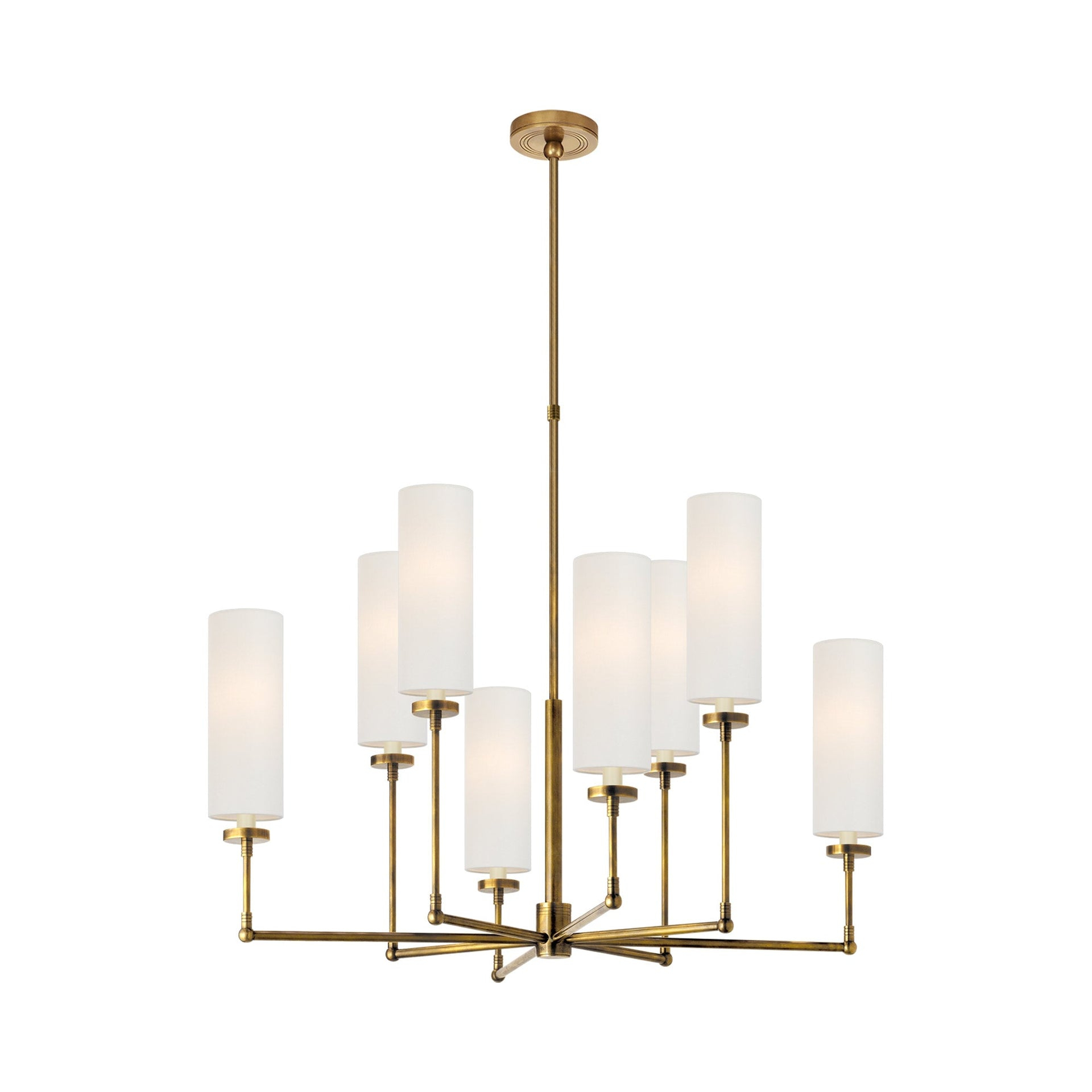 Antique Brass Crystal Candle Chandelier with Linen Shades