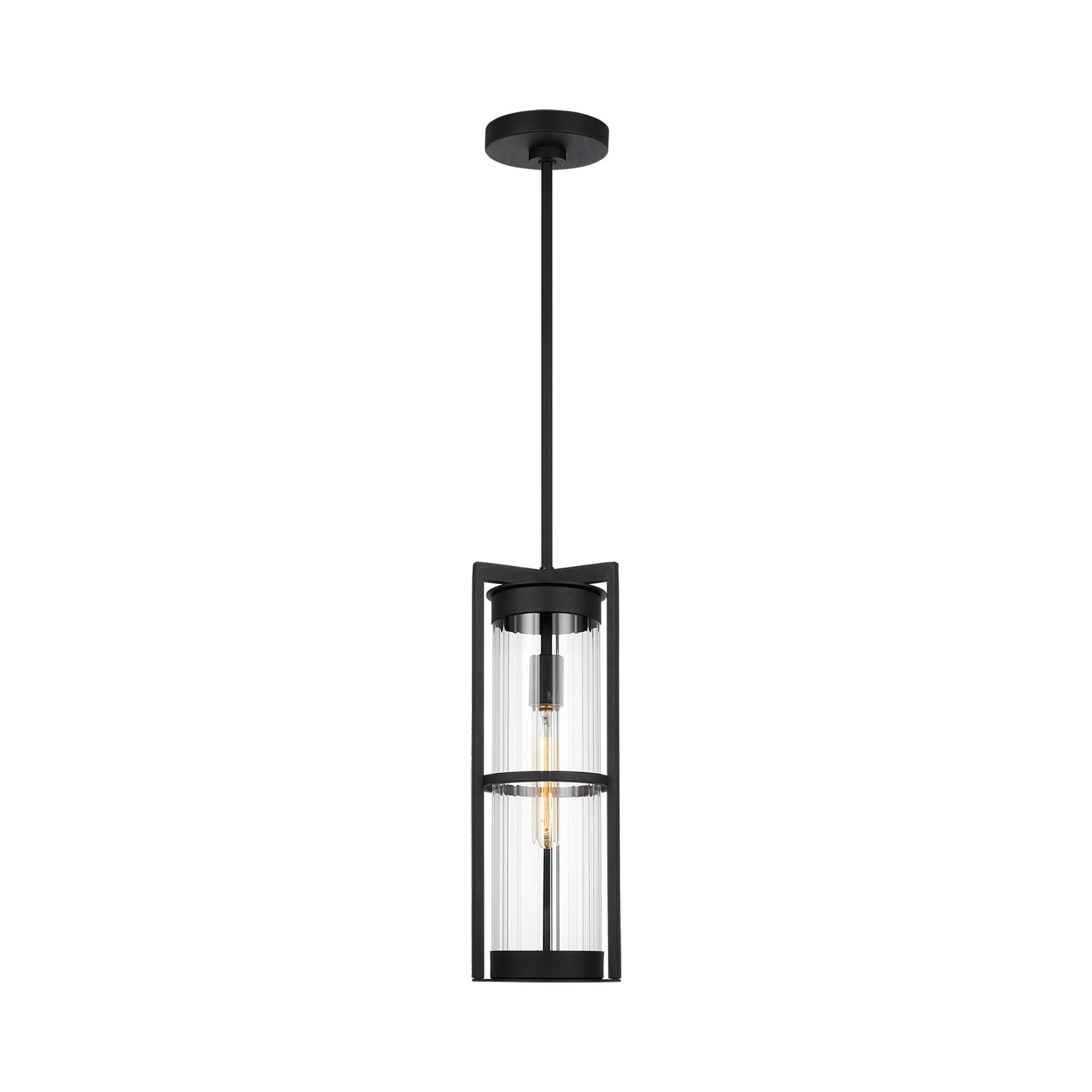 Black Clear Glass 1-Light Outdoor Pendant Lantern