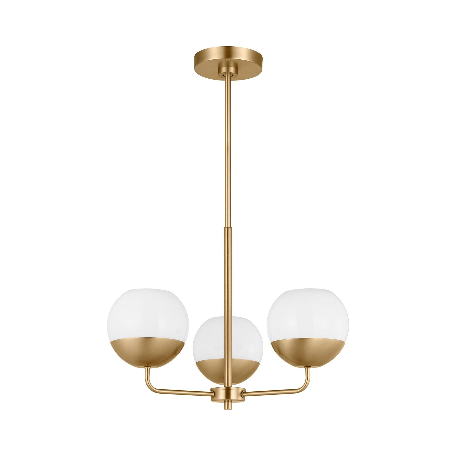 Alvin Satin Brass and Milk Glass 3-Light Chandelier
