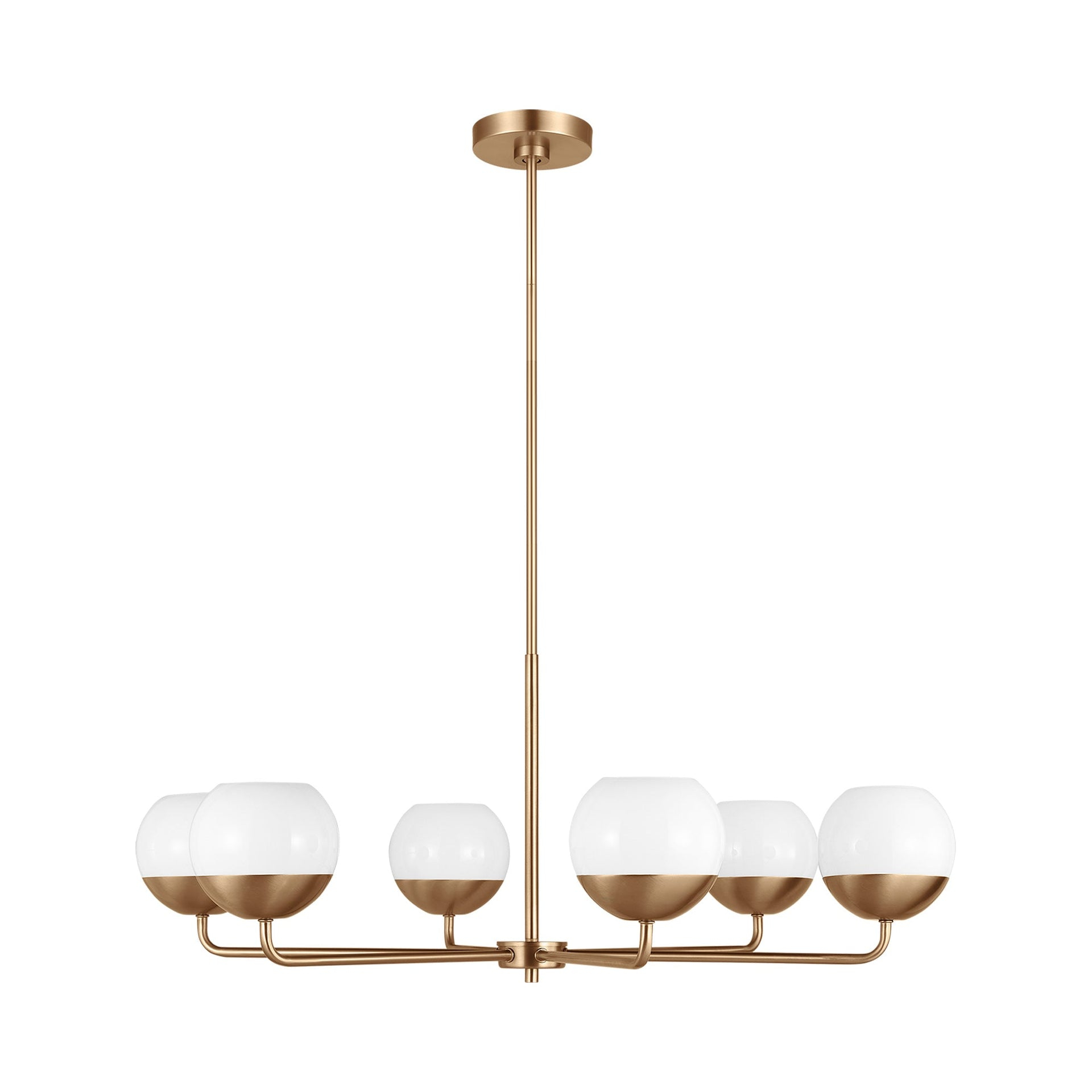 Alvin Satin Brass and Milk Glass 6-Light Chandelier